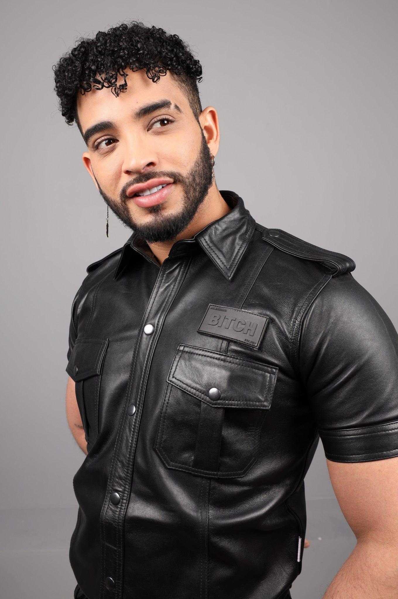 Black Leather Shirt - Velcro Patch 2.0 at MR. Riegillio