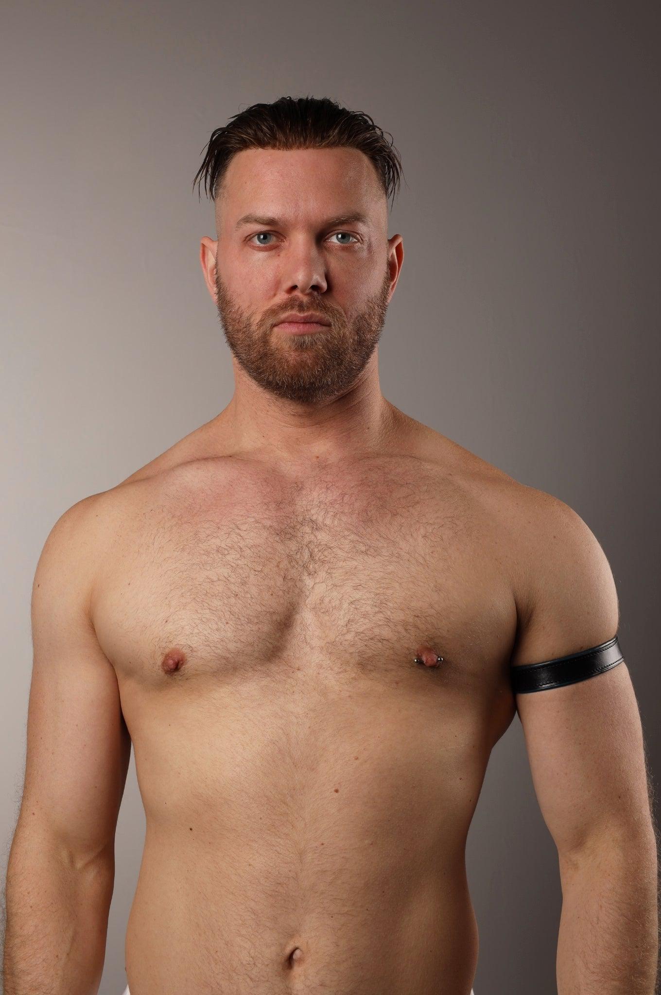 Black Leather Bicep Armband - Snap - Jeans Blue at MR. Riegillio