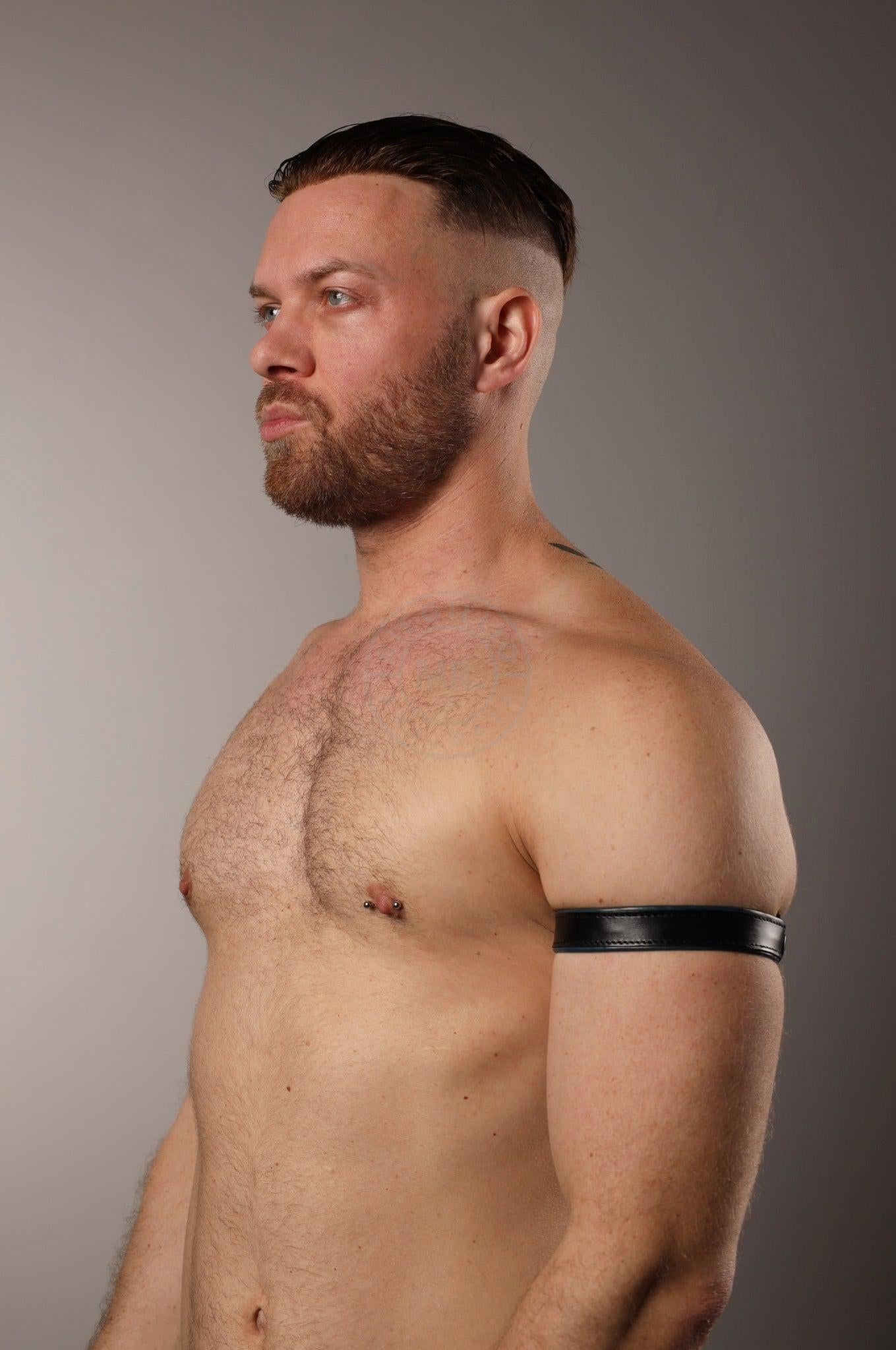 Black Leather Bicep Armband - Snap - Jeans Blue at MR. Riegillio