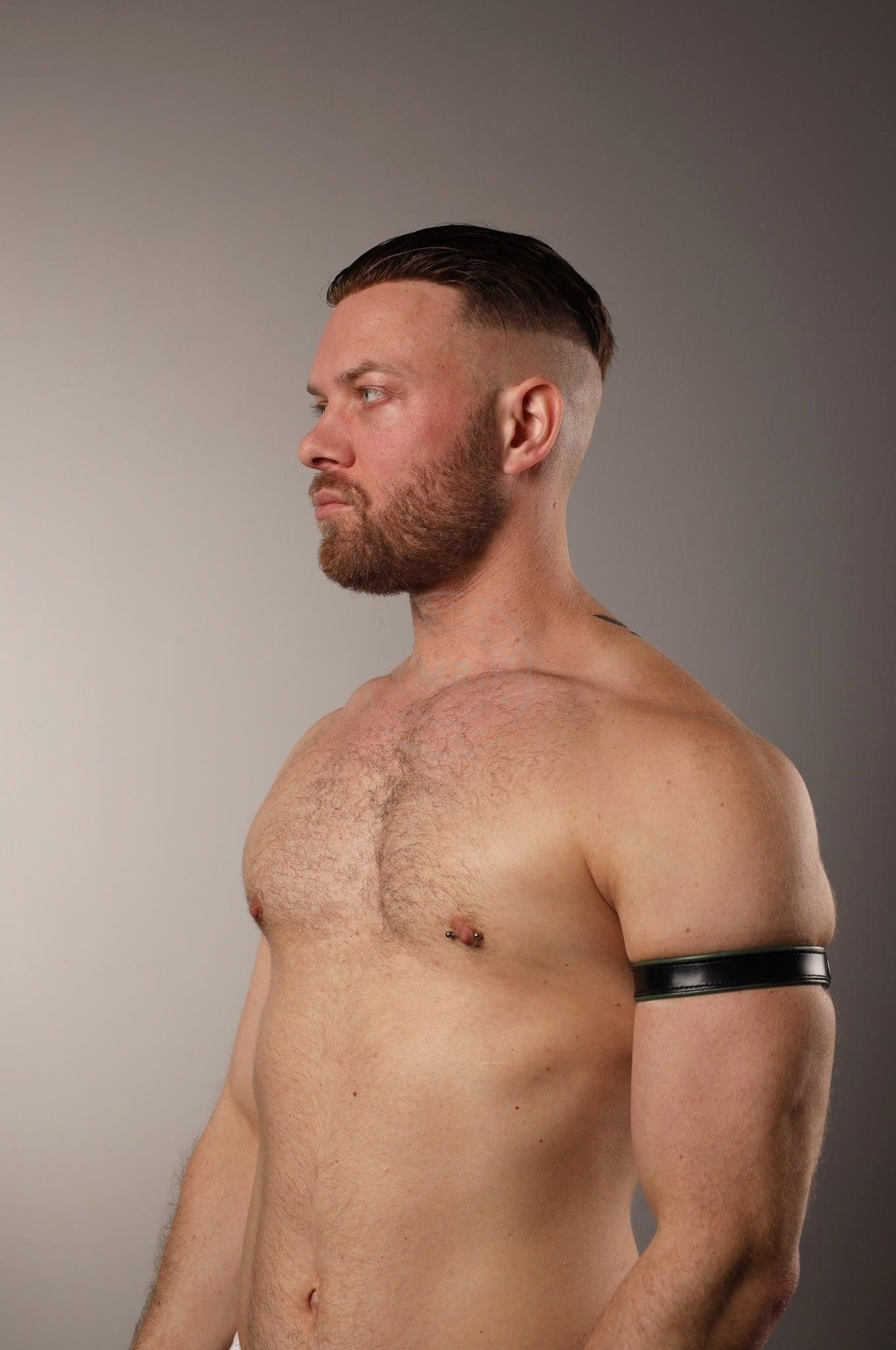 Black Leather Bicep Armband - Snap - Army Green at MR. Riegillio