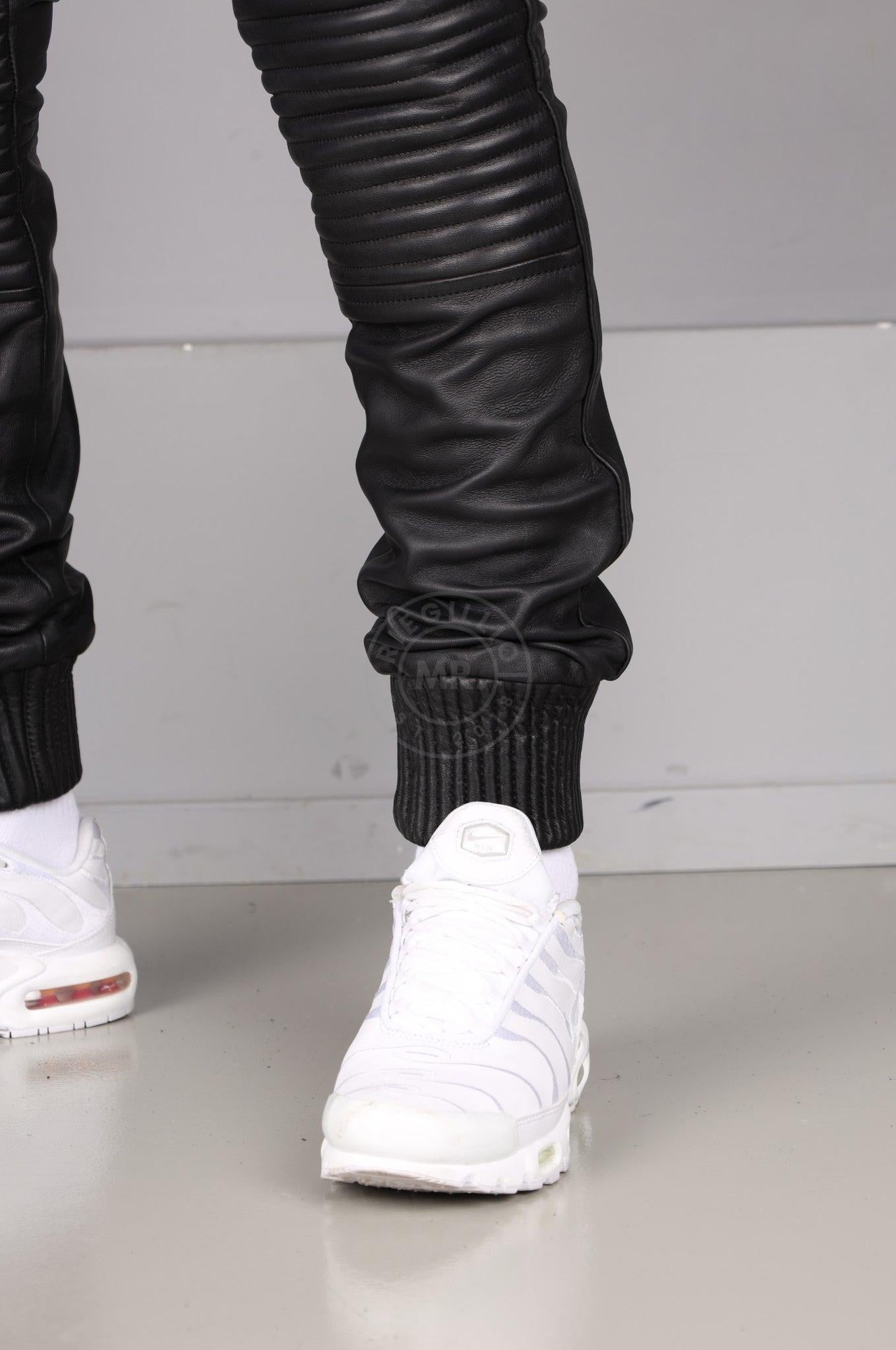 Black Leather Tracker Jogger at MR. Riegillio