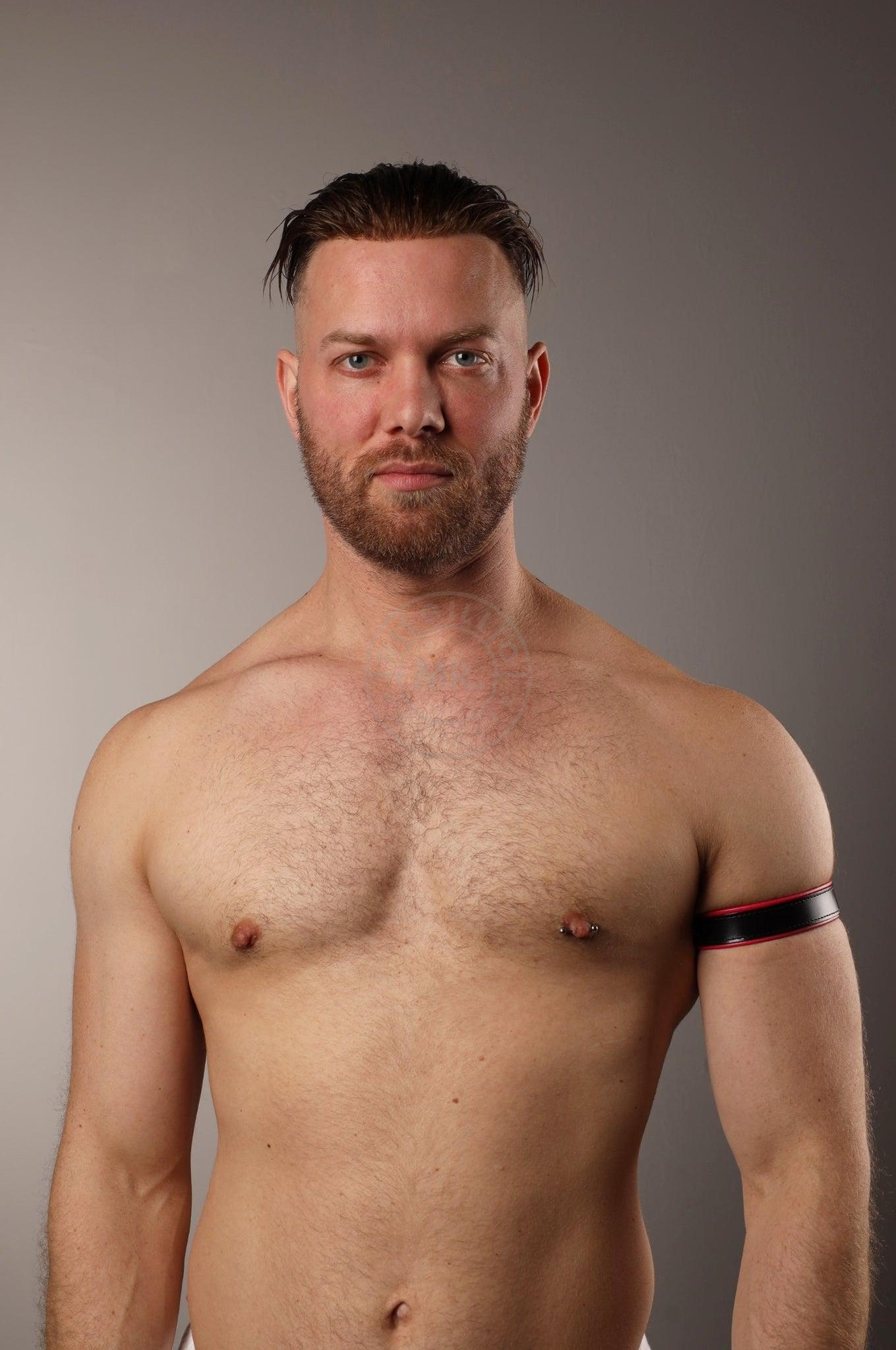 Black Leather Bicep Armband - Snap - Pink at MR. Riegillio