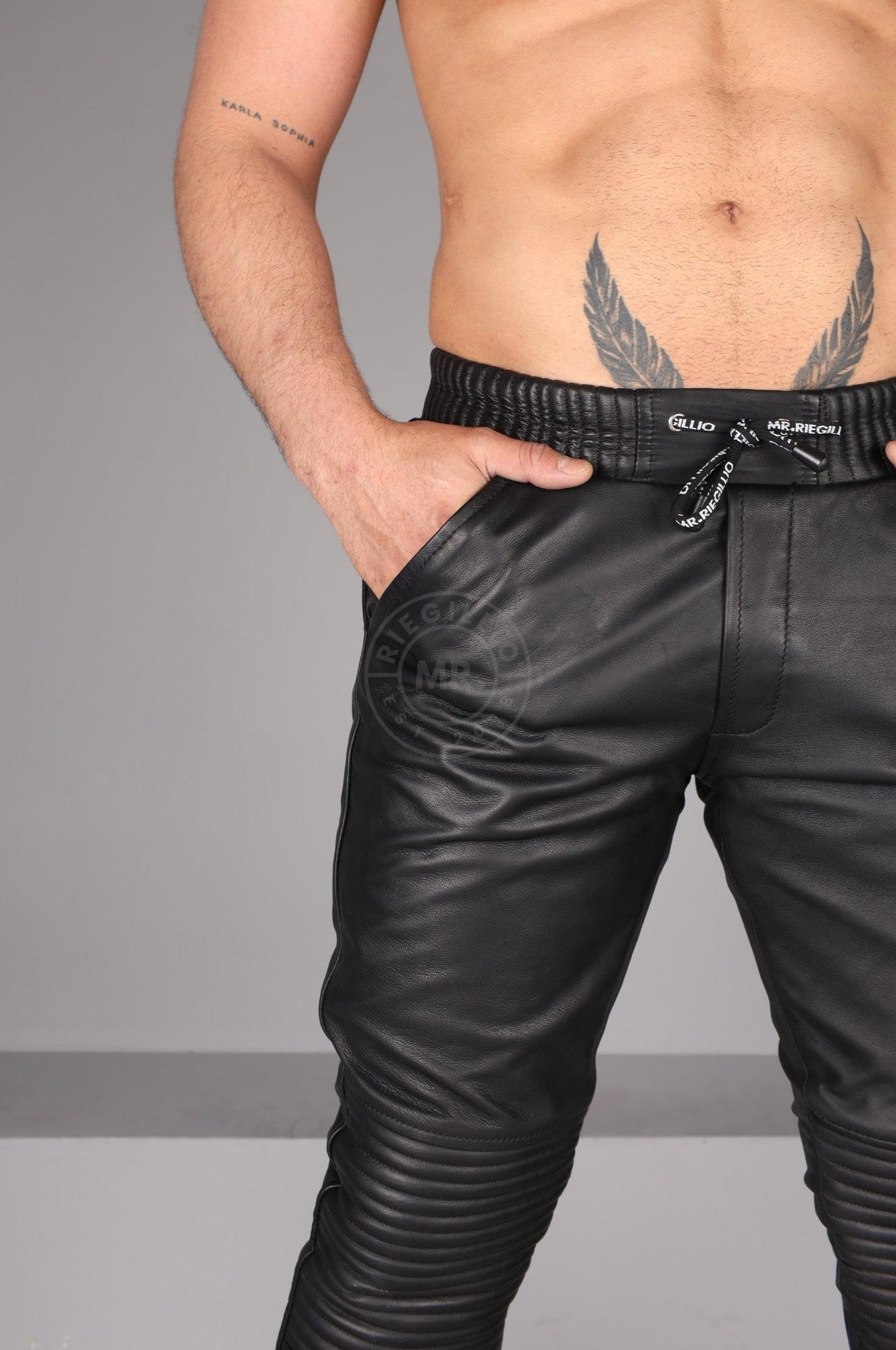 Black Leather Tracker Jogger at MR. Riegillio