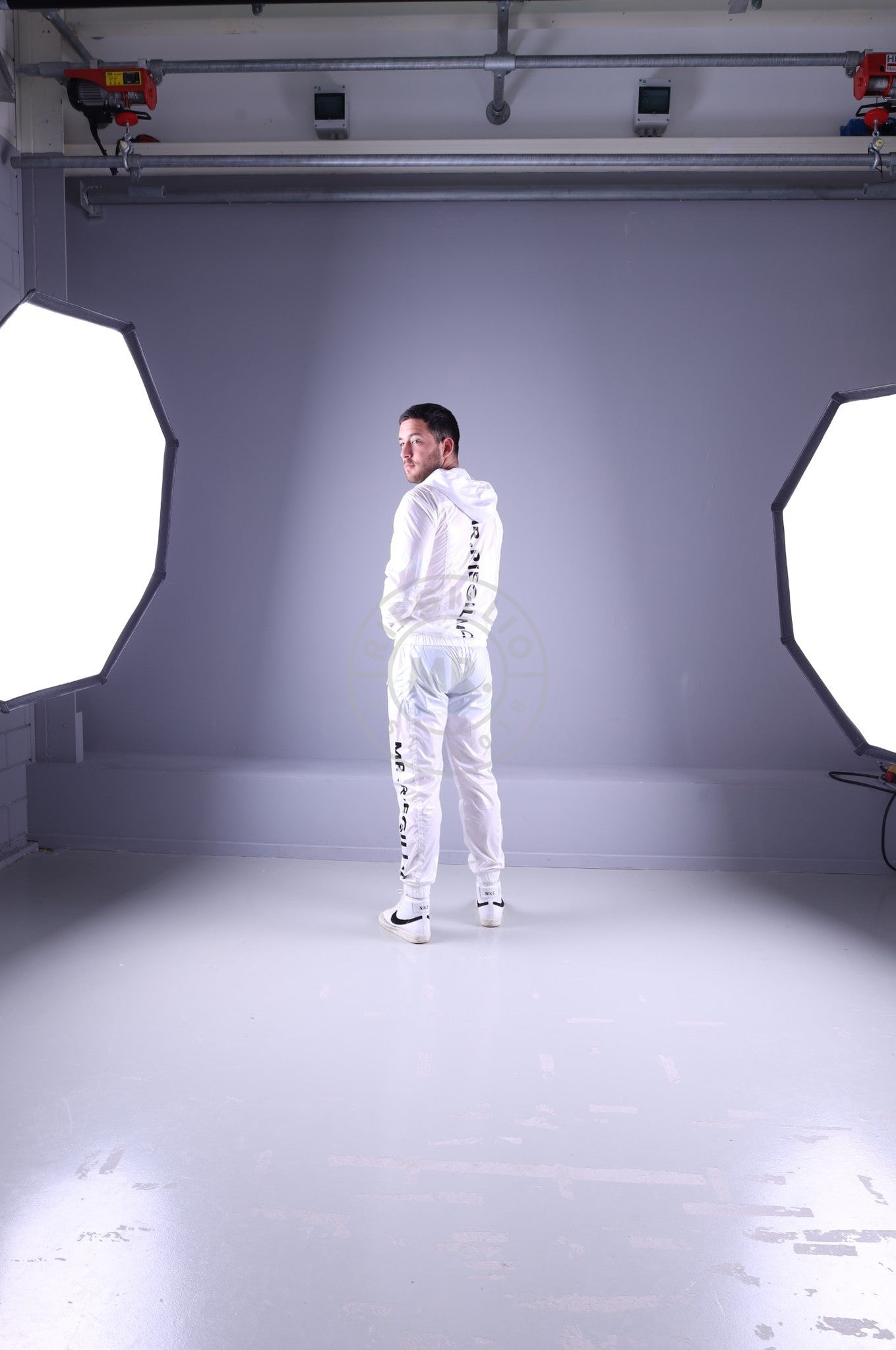 Shiny Nylon Tracksuit Jacket - White at MR. Riegillio