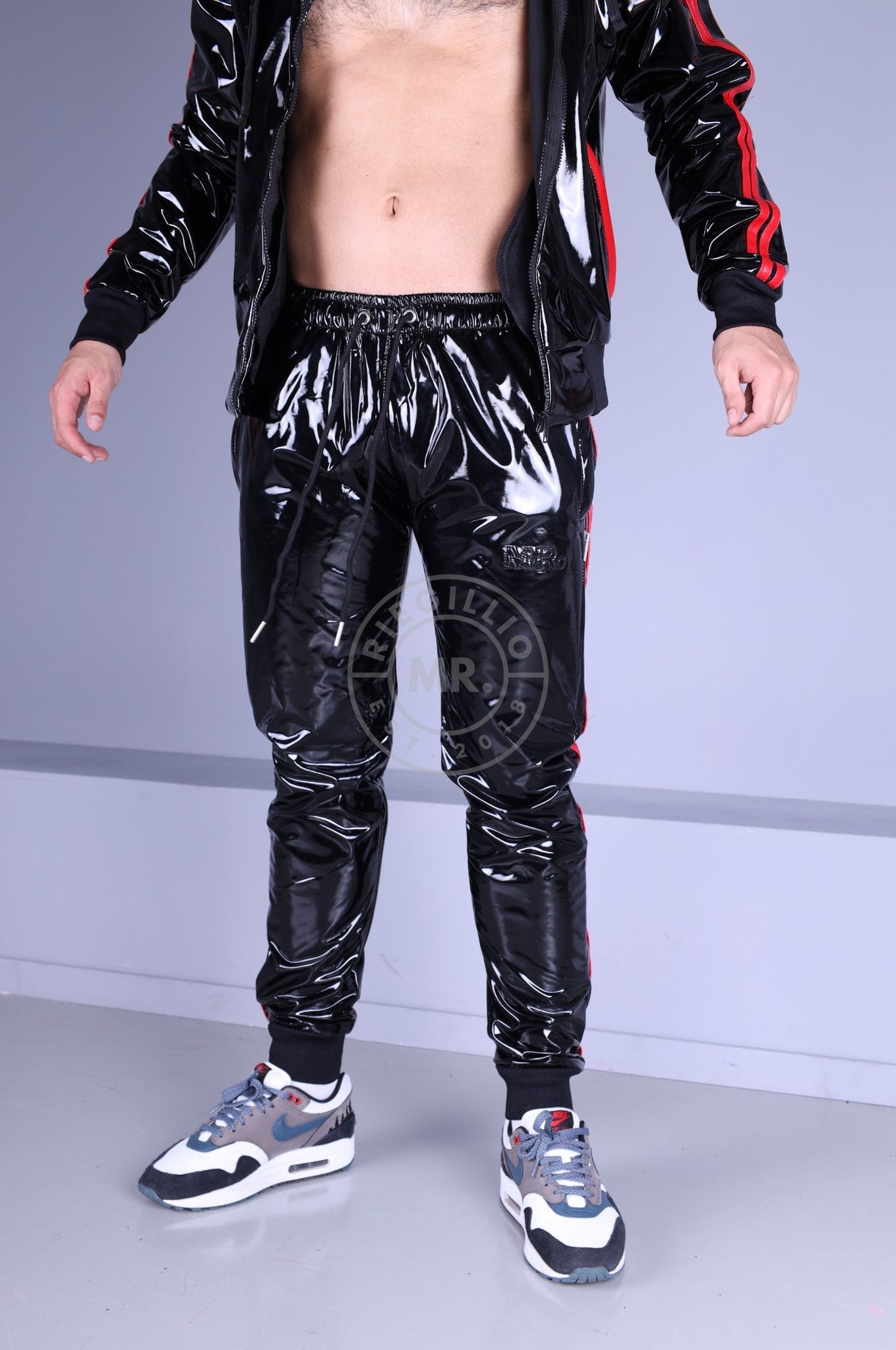 PVC Tracksuit Pants - RED STRIPES at MR. Riegillio