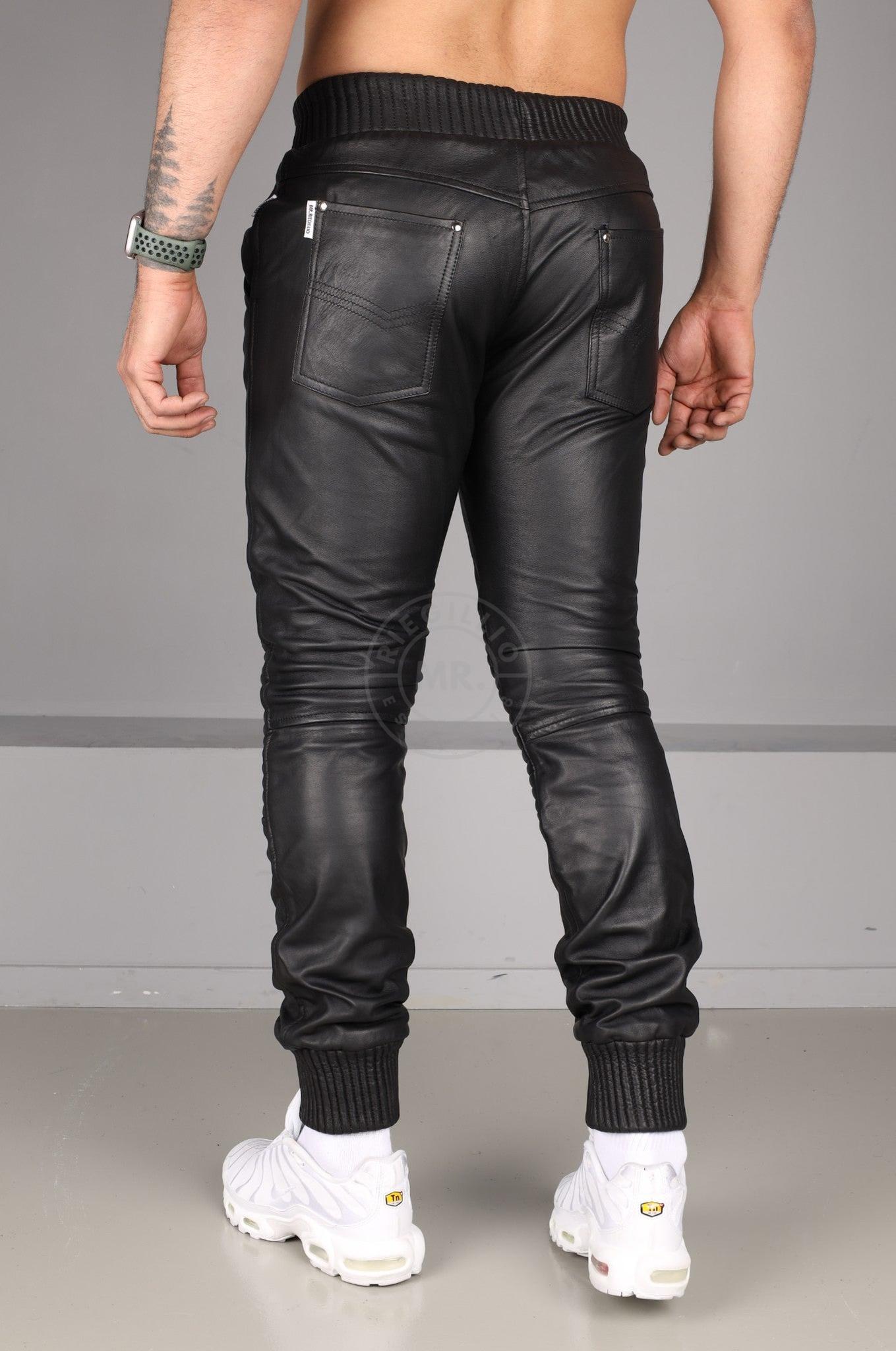 Black Leather Tracker Jogger at MR. Riegillio