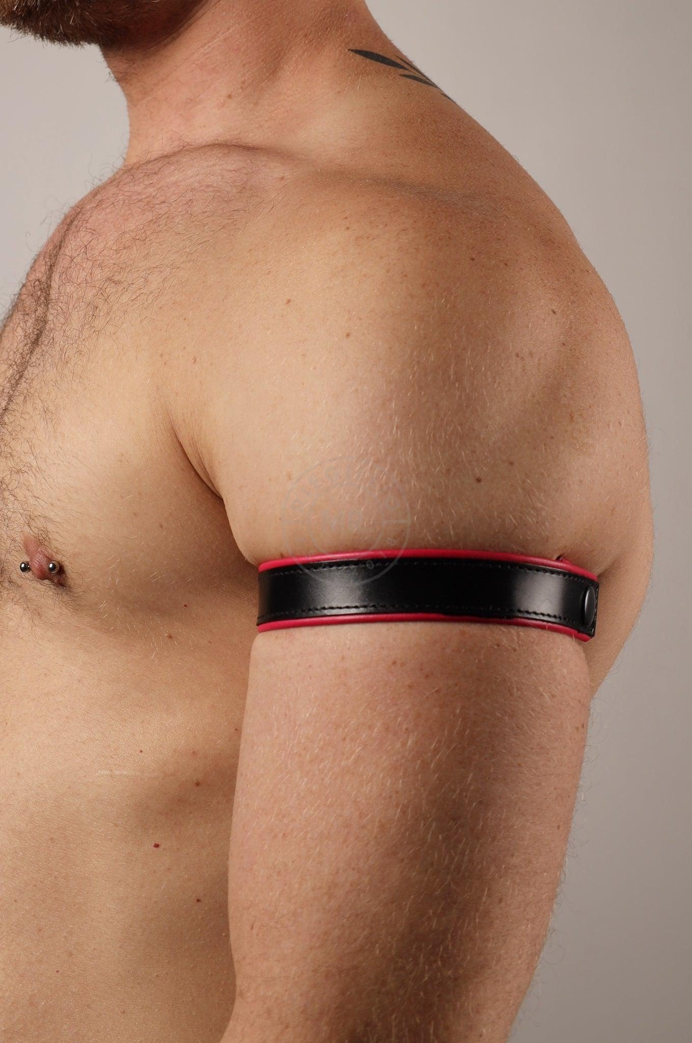 Black Leather Bicep Armband - Snap - Pink at MR. Riegillio