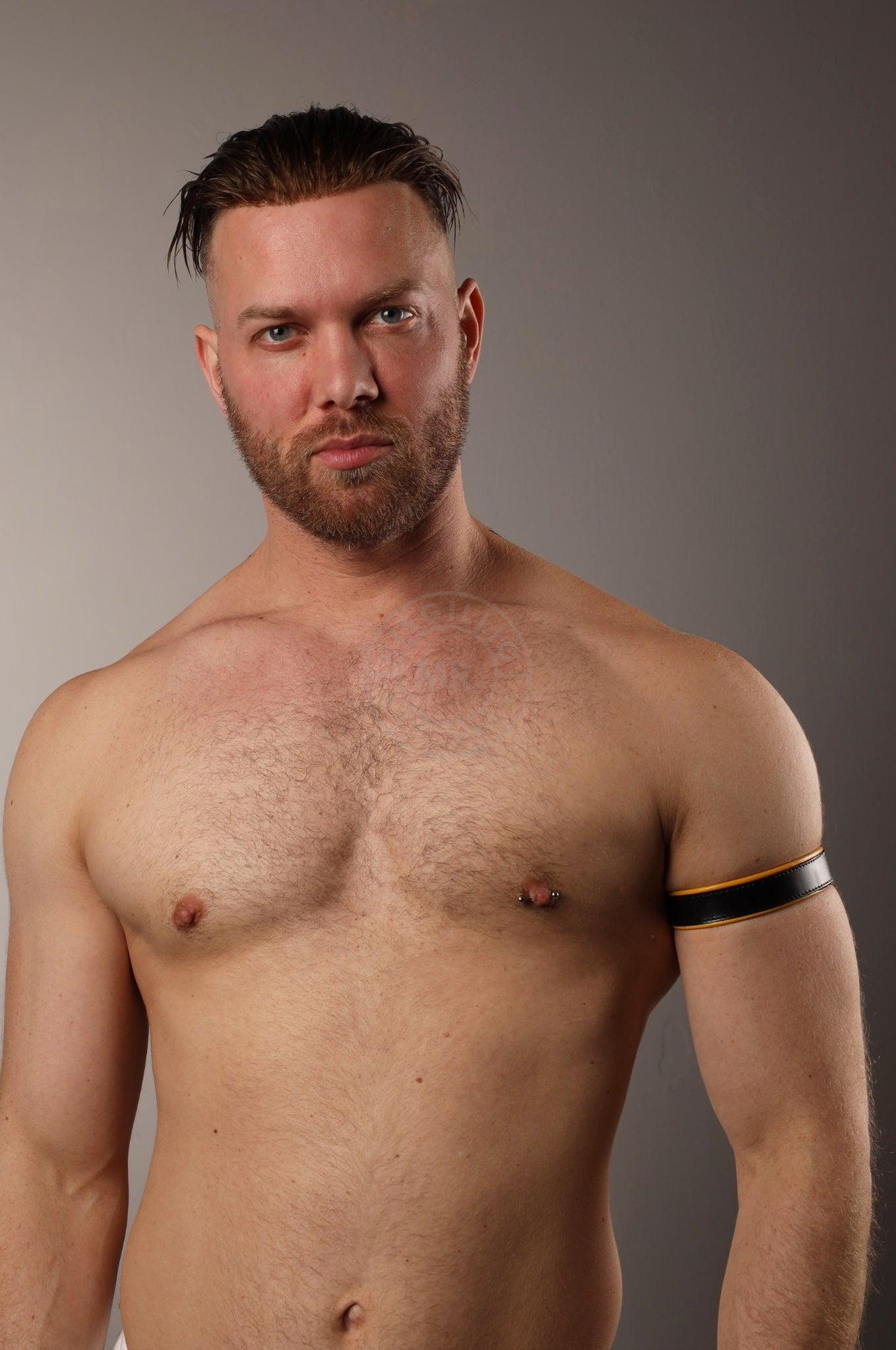 Black Leather Bicep Armband - Snap - Yellow at MR. Riegillio