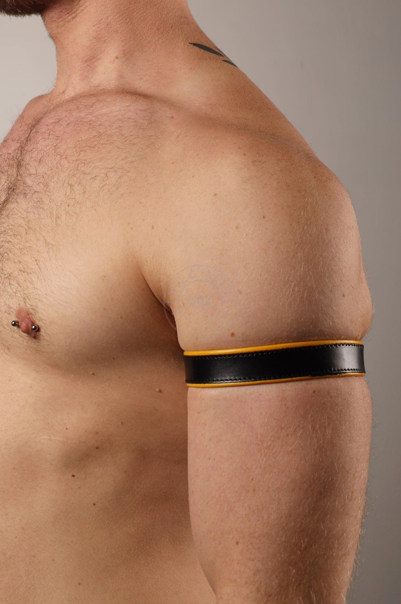 Black Leather Bicep Armband - Snap - Yellow at MR. Riegillio