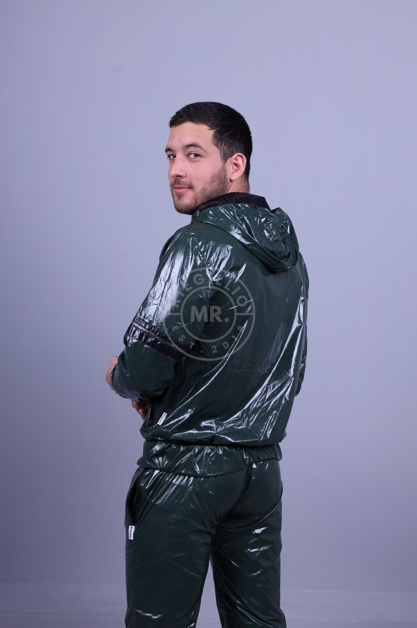 Shiny Nylon Tracksuit Jacket - Dark Green at MR. Riegillio