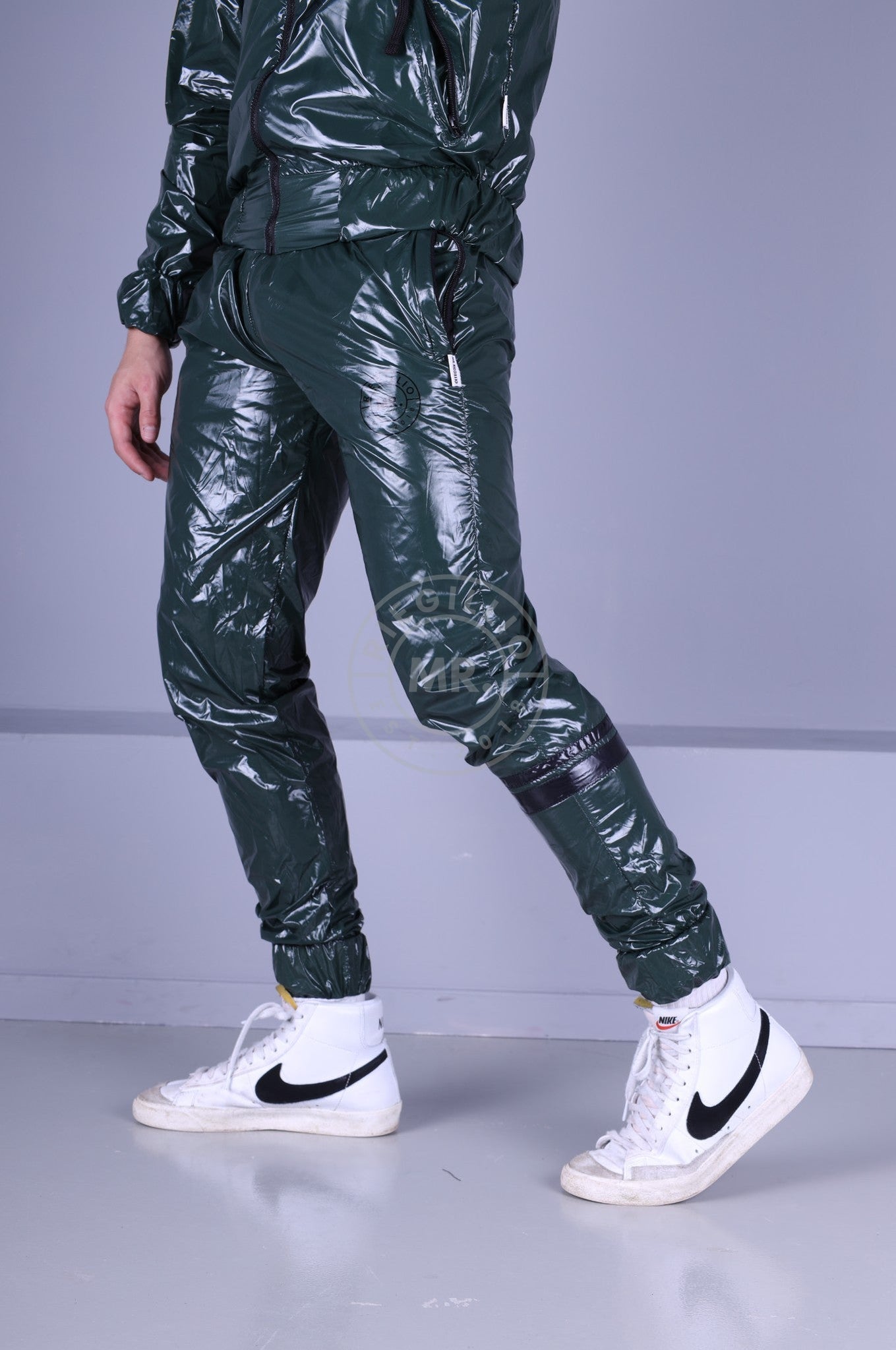 Shiny Nylon Tracksuit Pants - Dark Green by MR. Riegillio