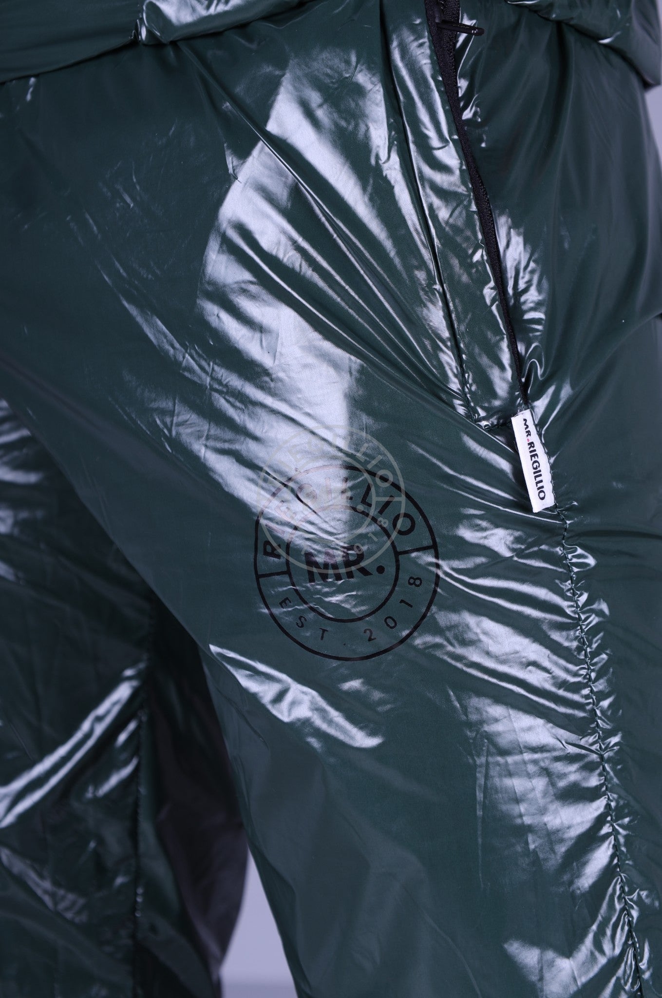 Shiny Nylon Tracksuit Pants - Dark Green at MR. Riegillio