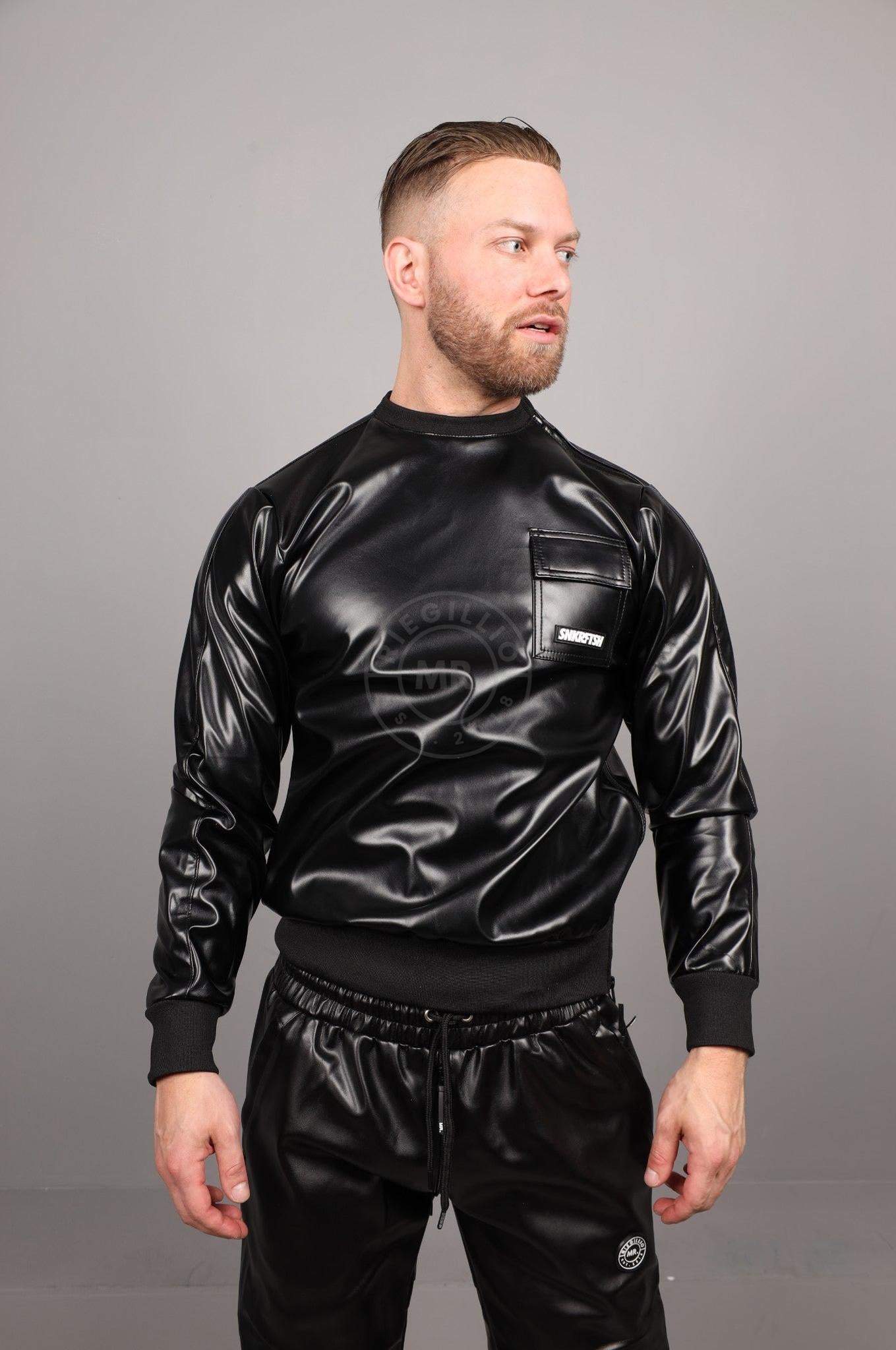 SNKRFTSH Black Vegan Leather Sweater at MR. Riegillio