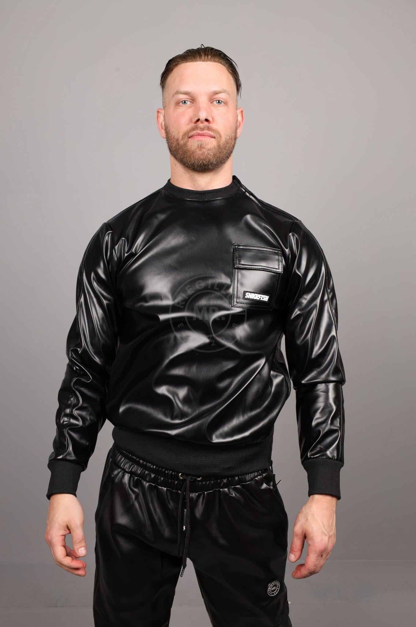 SNKRFTSH Black Vegan Leather Sweater at MR. Riegillio