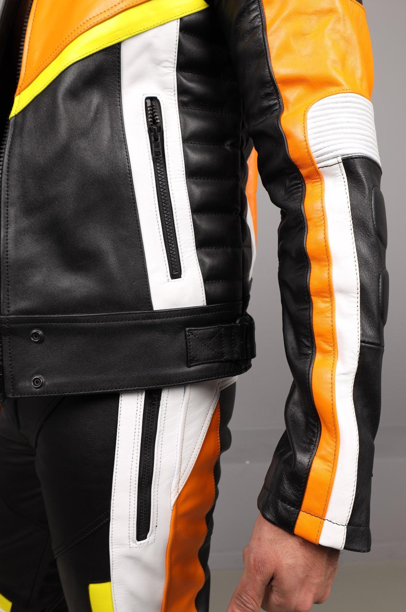 Leather Motorcycle Jacket - Multi - Orange at MR. Riegillio