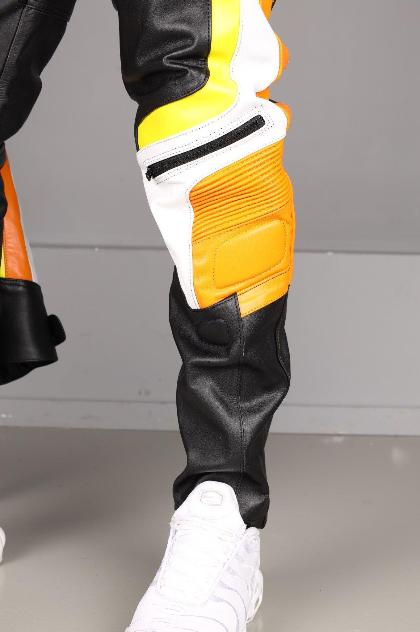 Leather Motorcycle Pants - Multi - Orange at MR. Riegillio