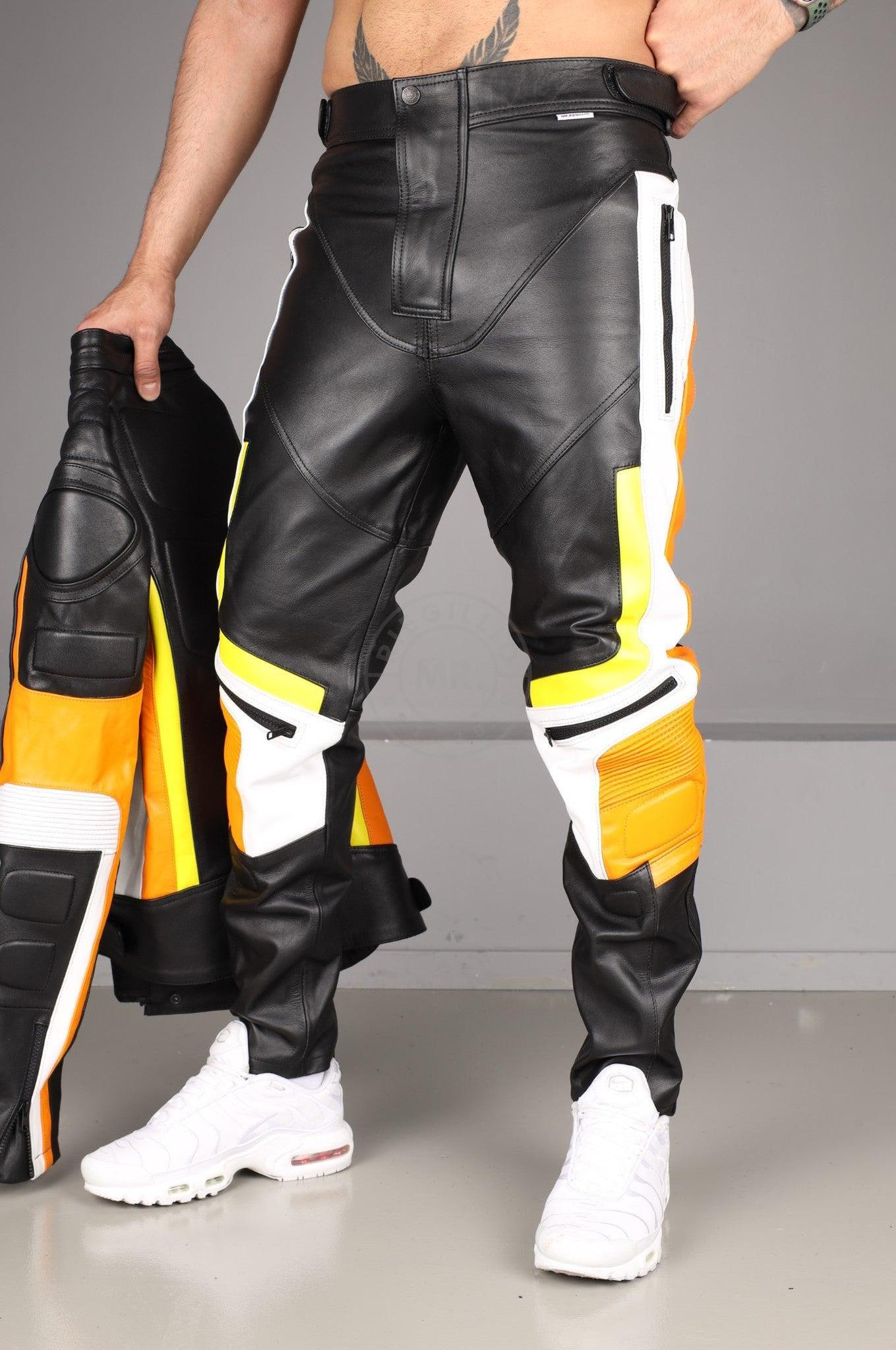 Leather Motorcycle Pants - Multi - Orange at MR. Riegillio