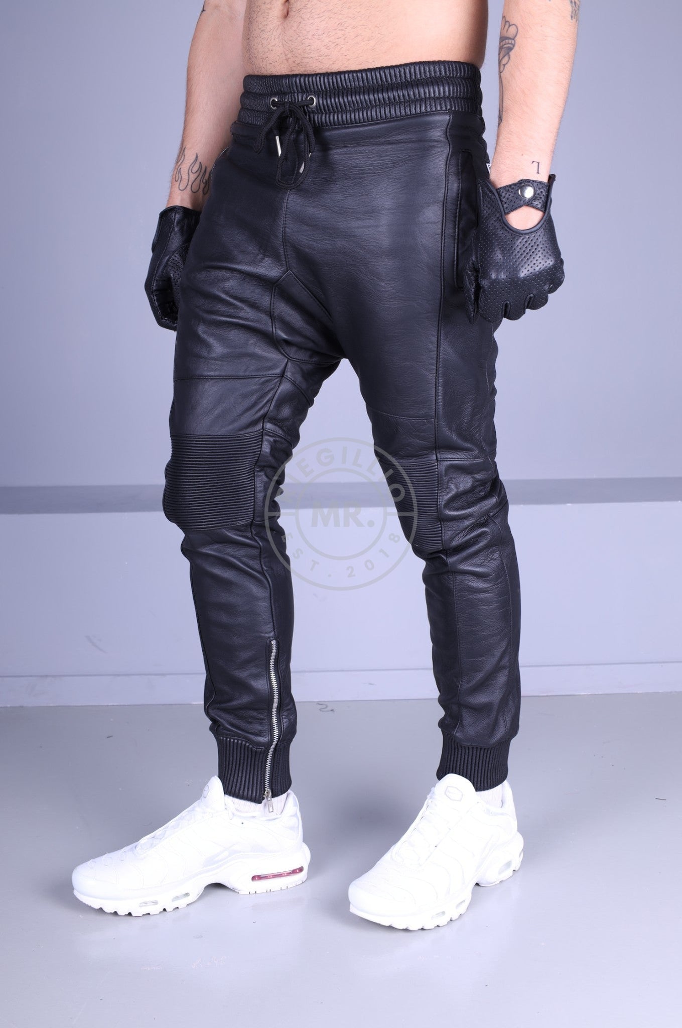 Black Leather Jogger-at MR. Riegillio