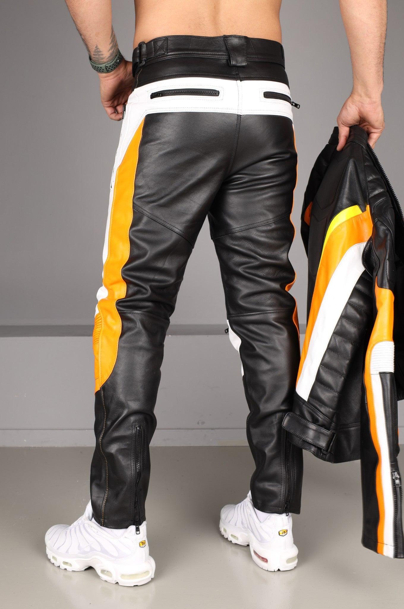 Leather Motorcycle Pants - Multi - Orange at MR. Riegillio