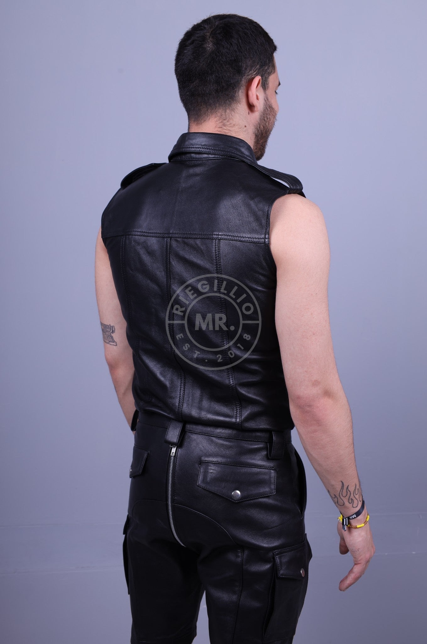 Black Leather Shirt - Sleeveless at MR. Riegillio