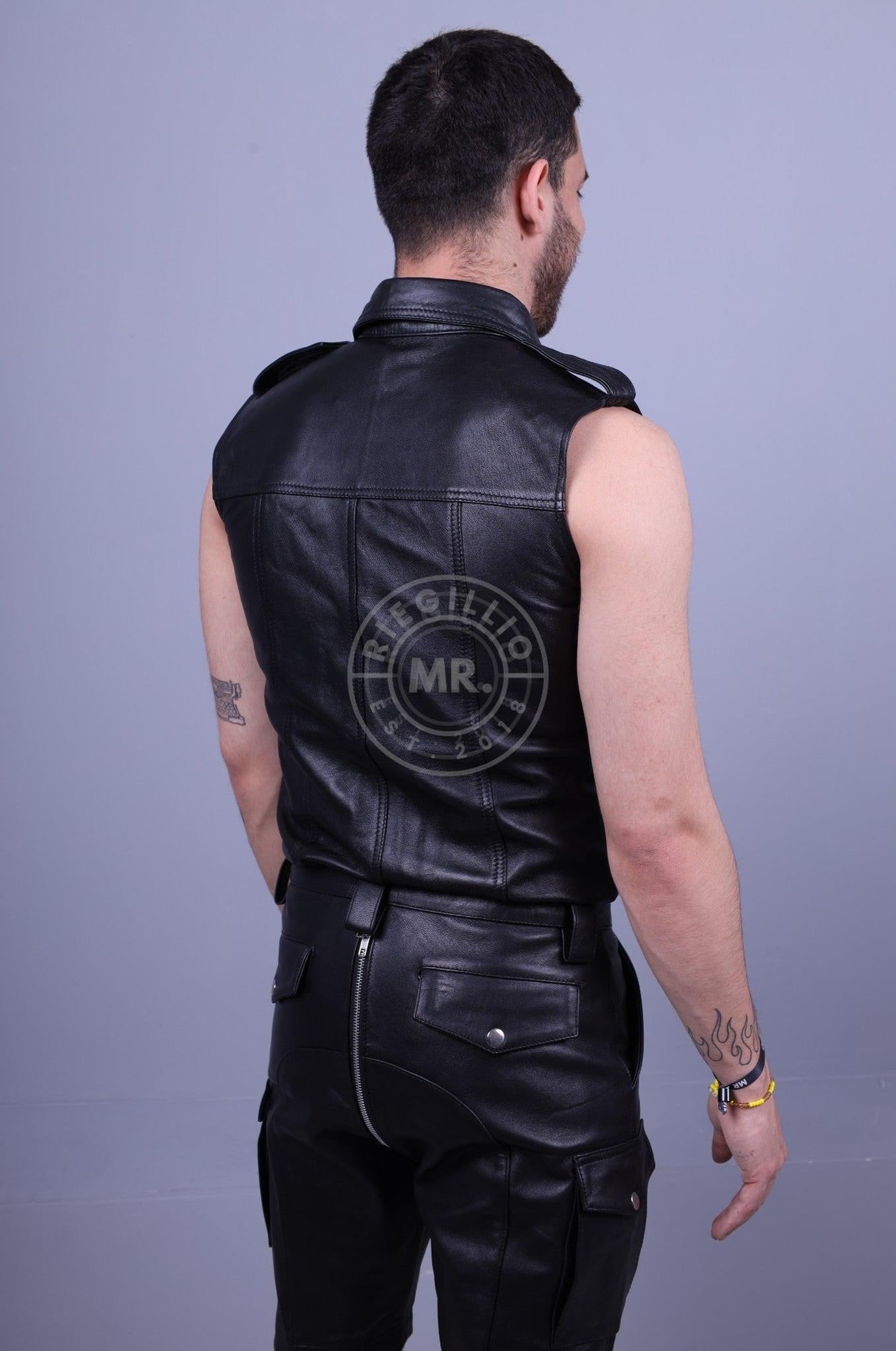 Black Leather Shirt - Sleeveless at MR. Riegillio
