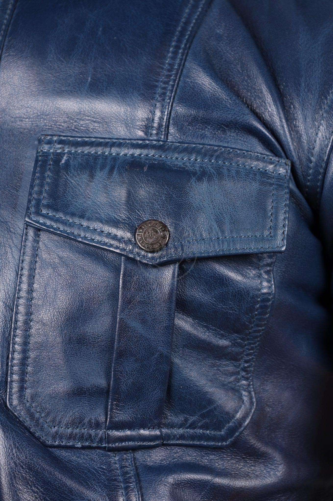 Washed Jeans Blue Leather Shirt at MR. Riegillio