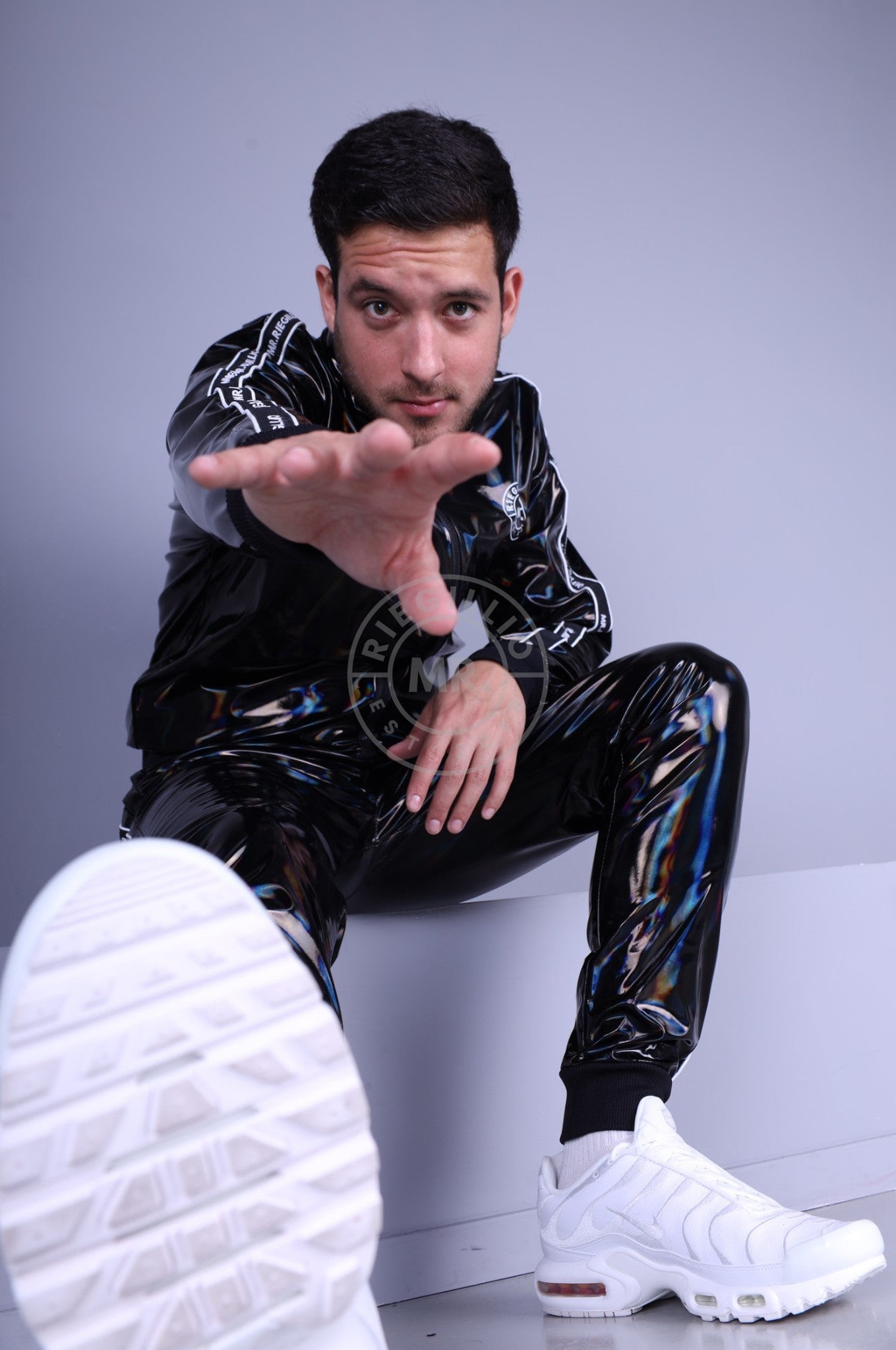 Black Holographic Tracksuit Pants at MR. Riegillio