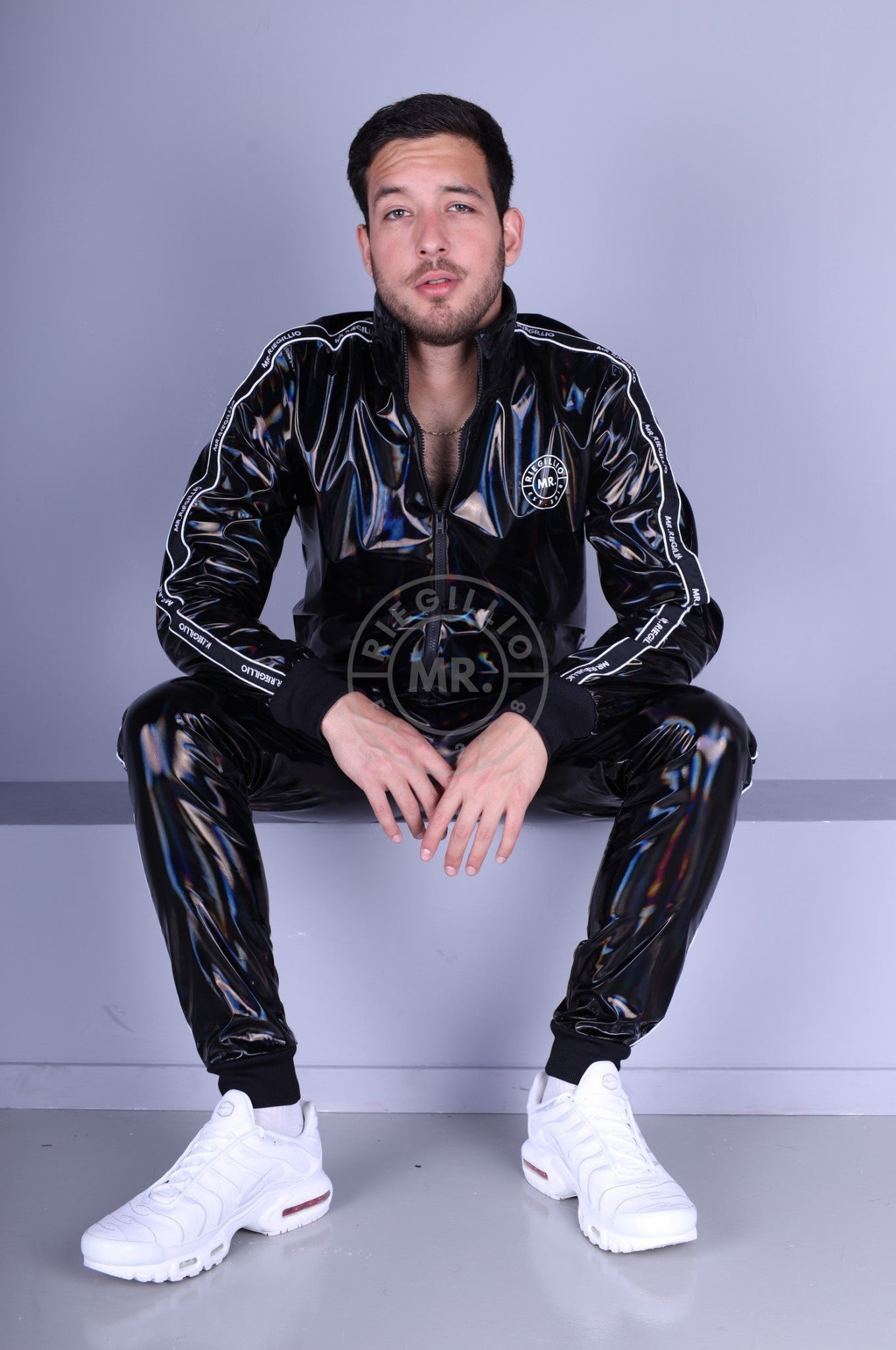 Black Holographic Tracksuit Jacket-at MR. Riegillio