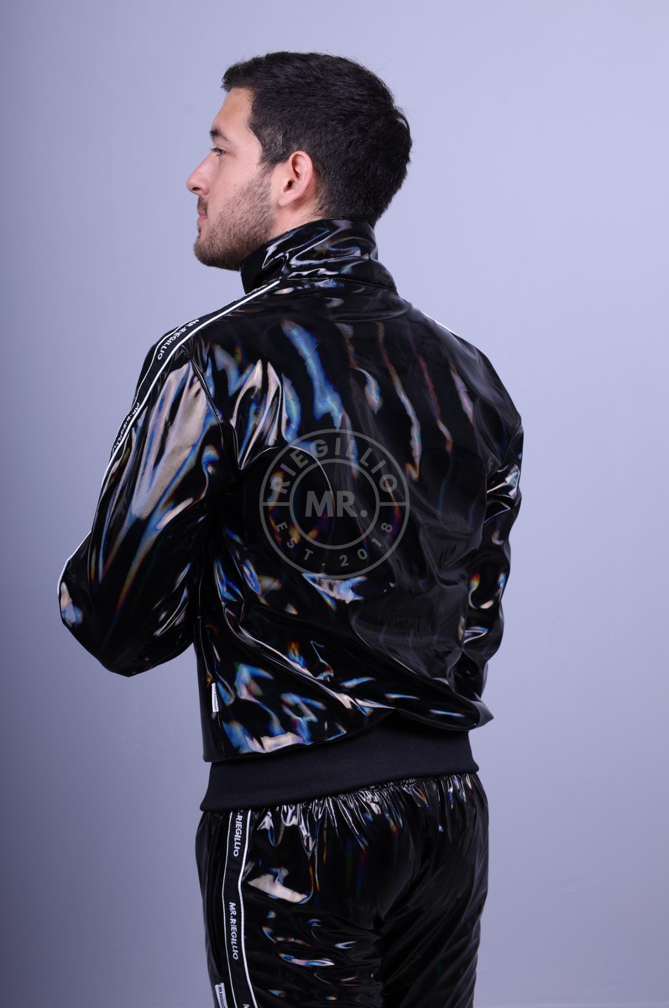 Black Holographic Tracksuit Jacket at MR. Riegillio