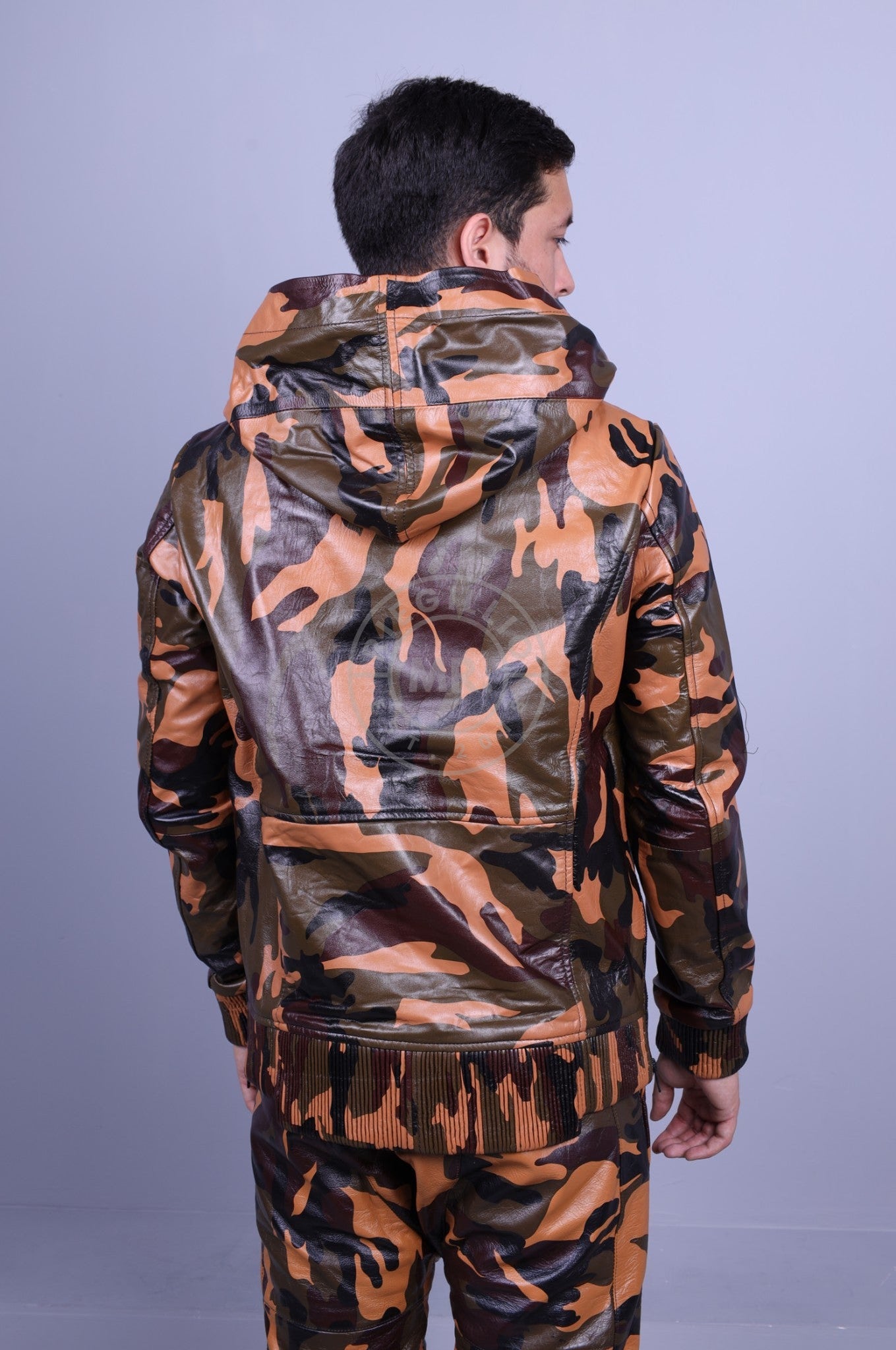 Leder Hoodie in Camouflage