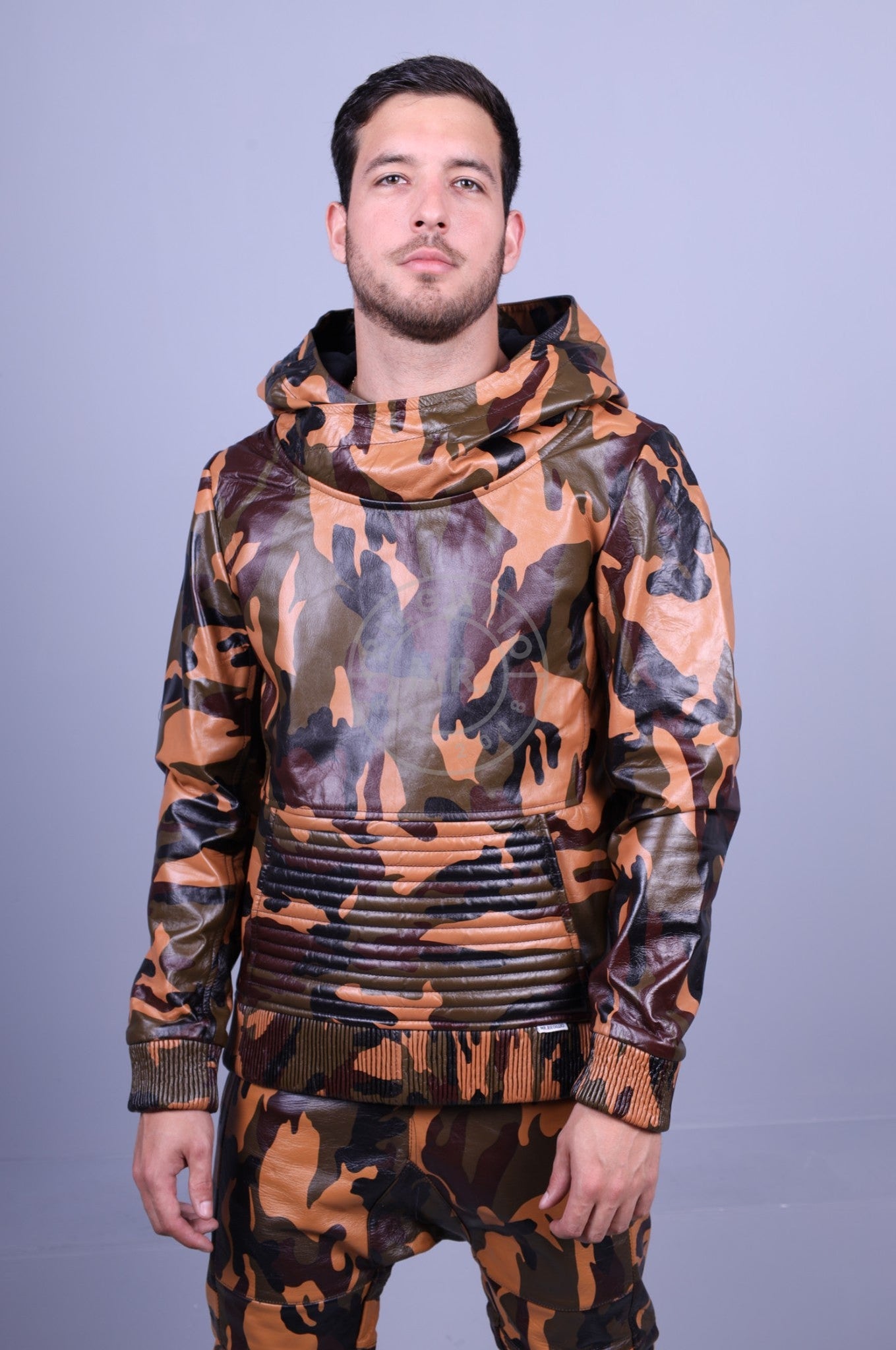 Leder Hoodie in Camouflage