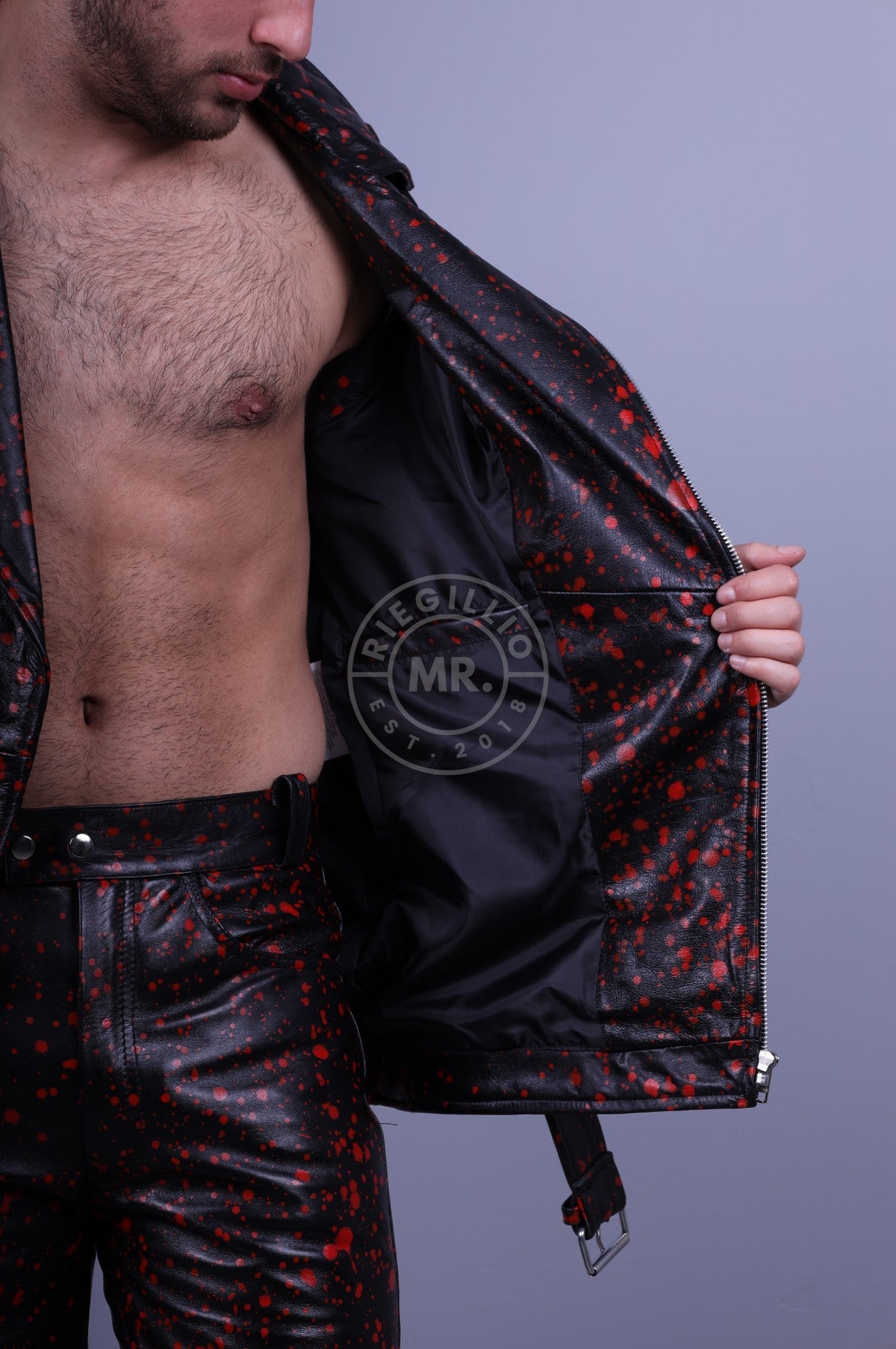 Splashed Leather Sleeveless Jacket - Red at MR. Riegillio