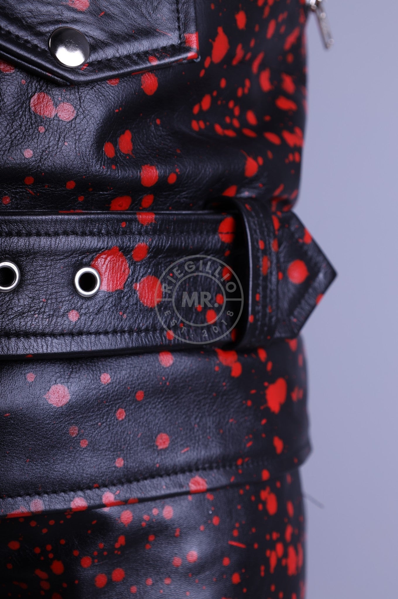 Splashed Leather Sleeveless Jacket - Red at MR. Riegillio