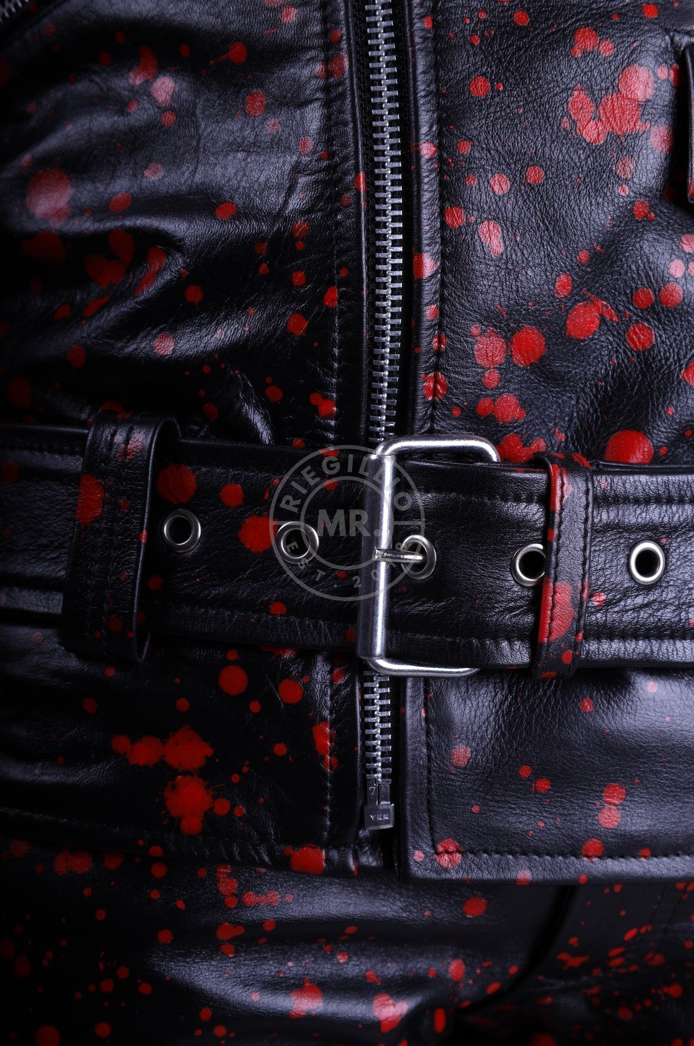 Splashed Leather Sleeveless Jacket - Red at MR. Riegillio