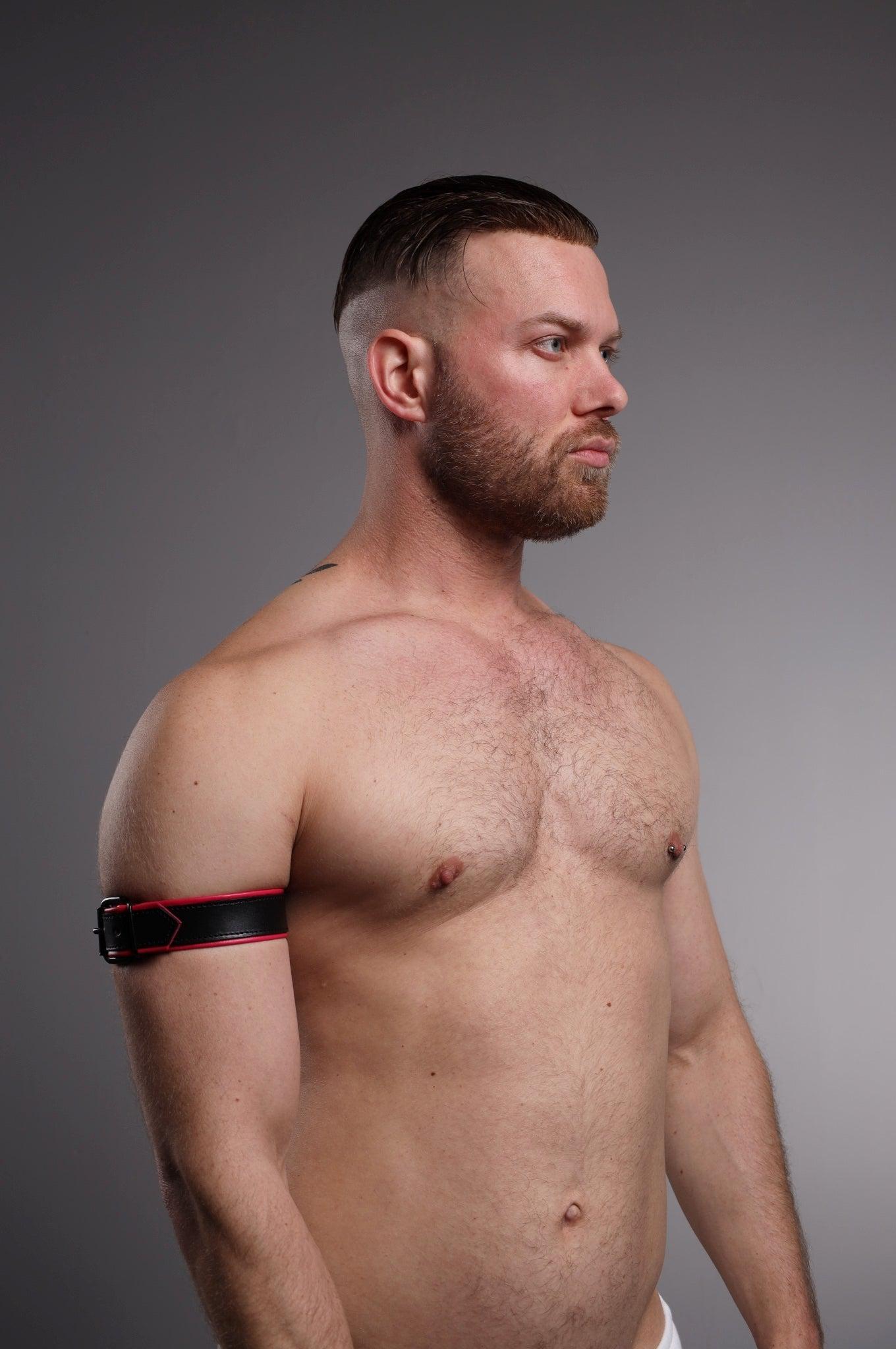 Black Leather Bicep Armband - Buckle - Pink at MR. Riegillio
