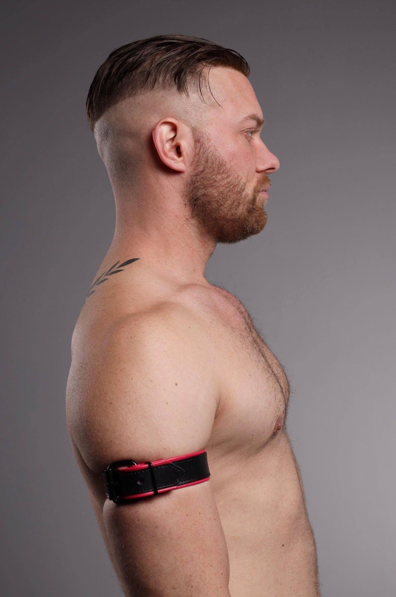 Black Leather Bicep Armband - Buckle - Pink at MR. Riegillio