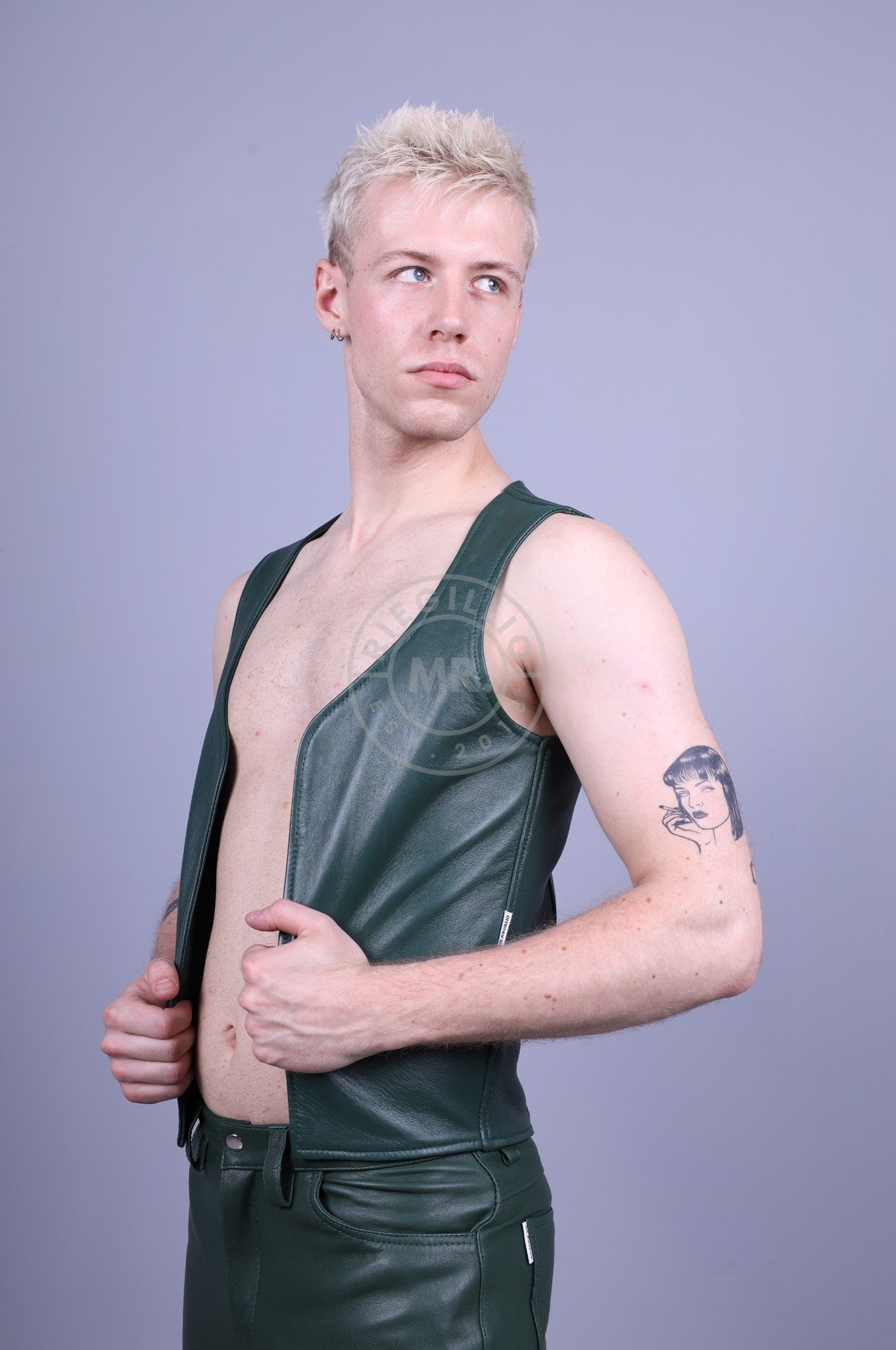Leather Waistcoat - Dark Green at MR. Riegillio