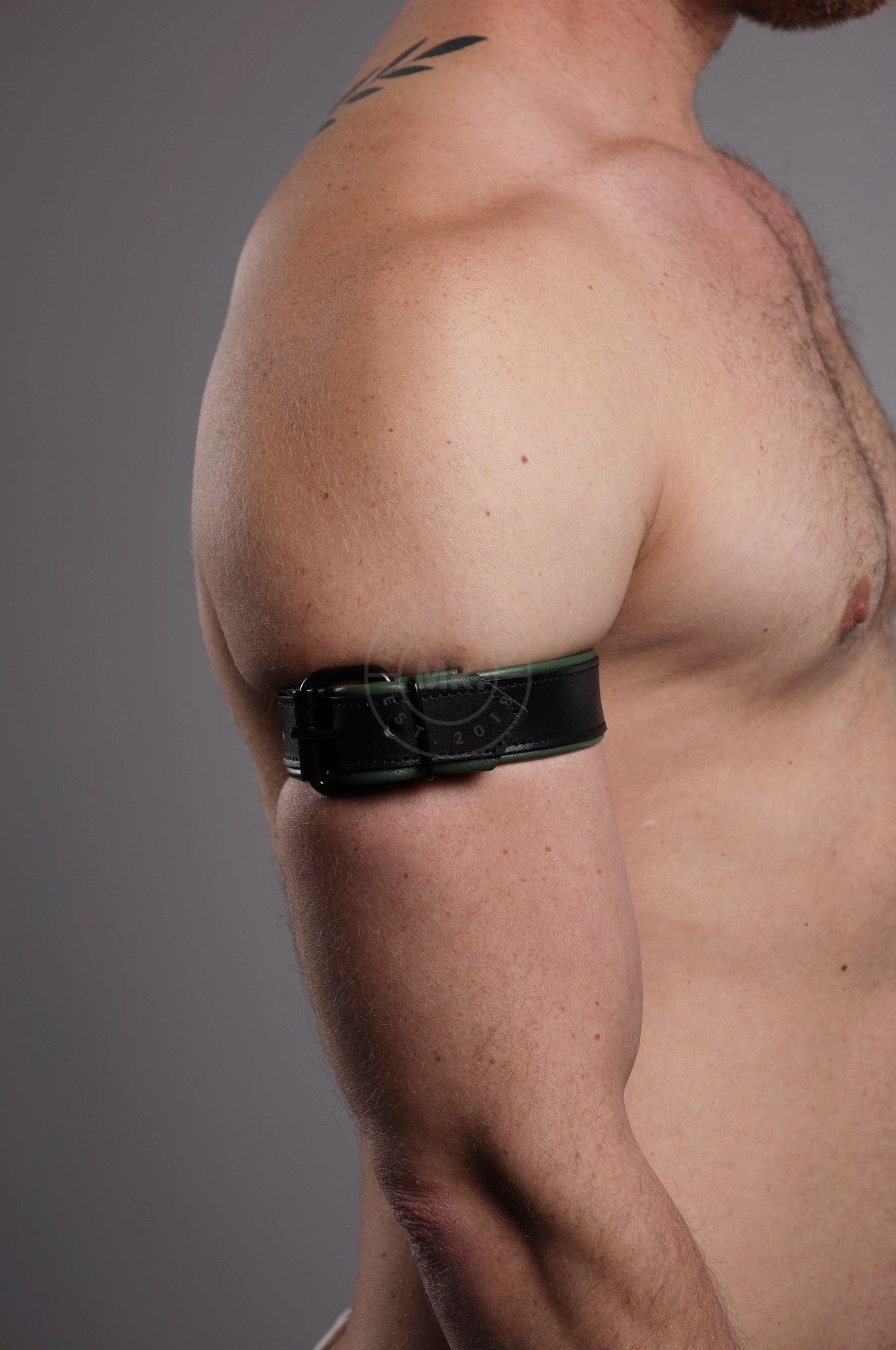 Black Leather Bicep Armband - Buckle - Army Green at MR. Riegillio