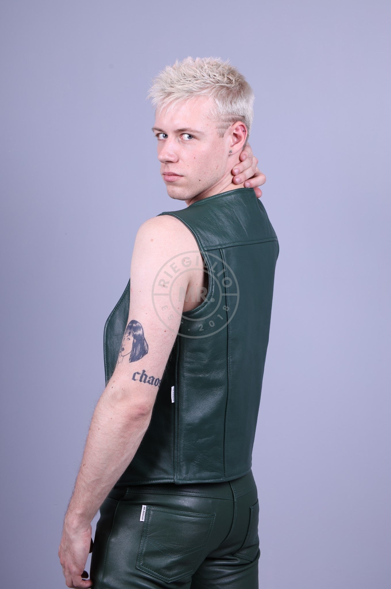 Leather Waistcoat - Dark Green at MR. Riegillio