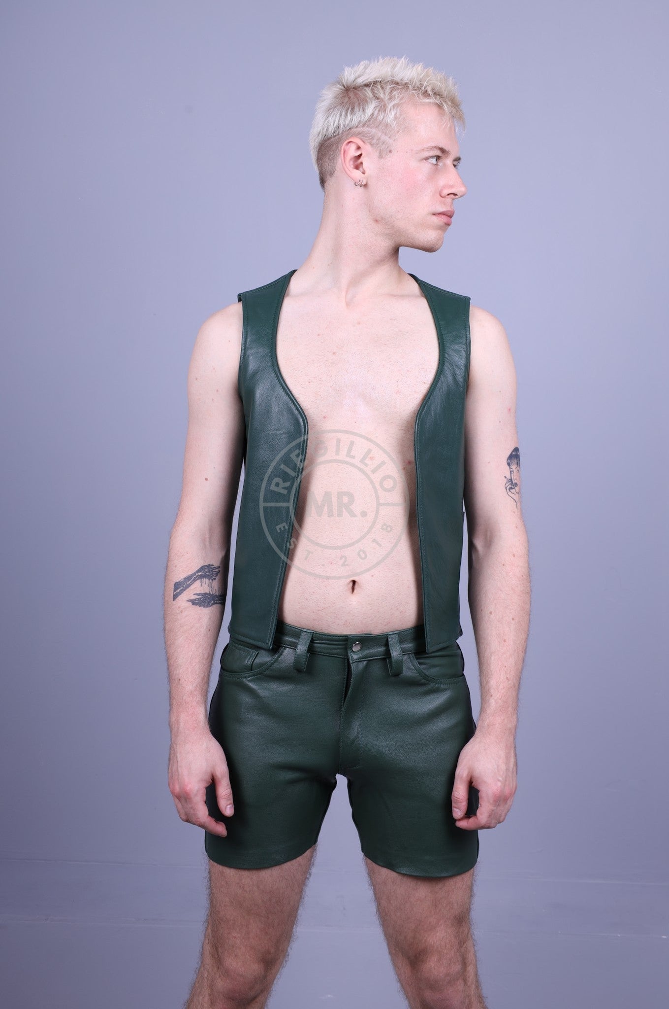 Leather Waistcoat - Dark Green at MR. Riegillio