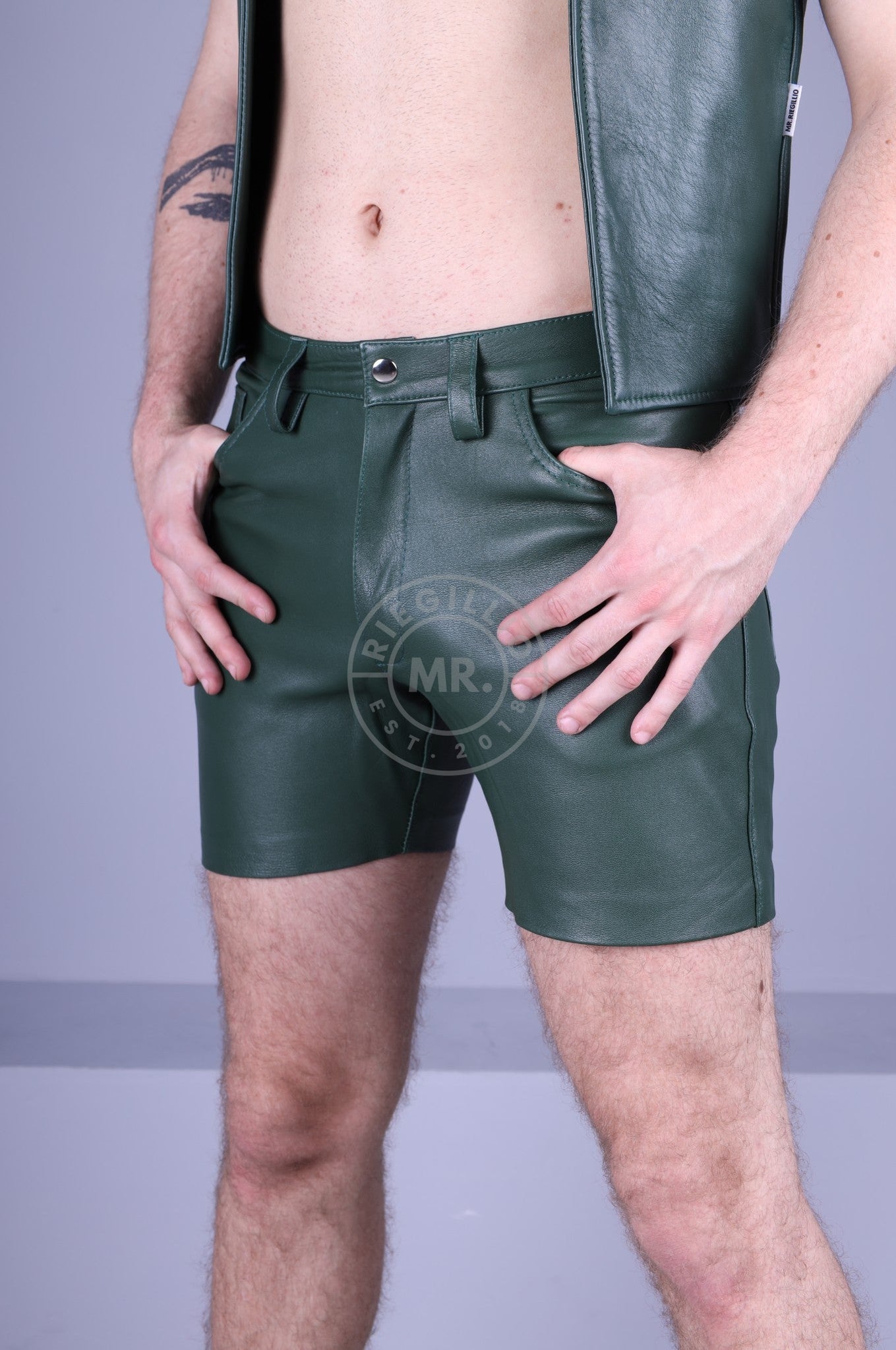 Leather 5 Pocket Short - Dark Green-at MR. Riegillio