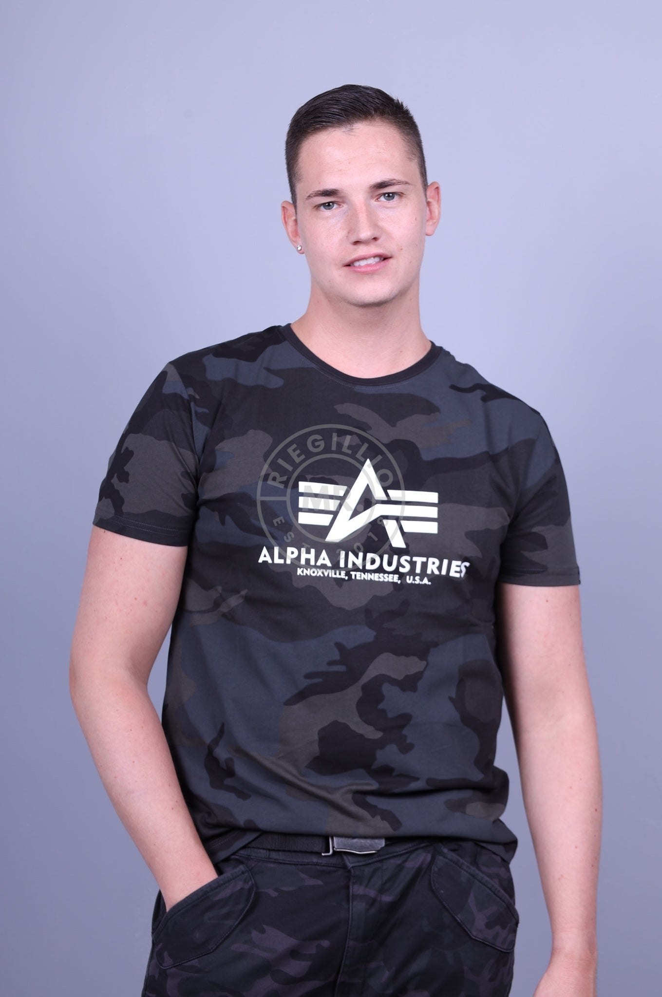Alpha Industries Basic T-Shirt Black Camo-at MR. Riegillio