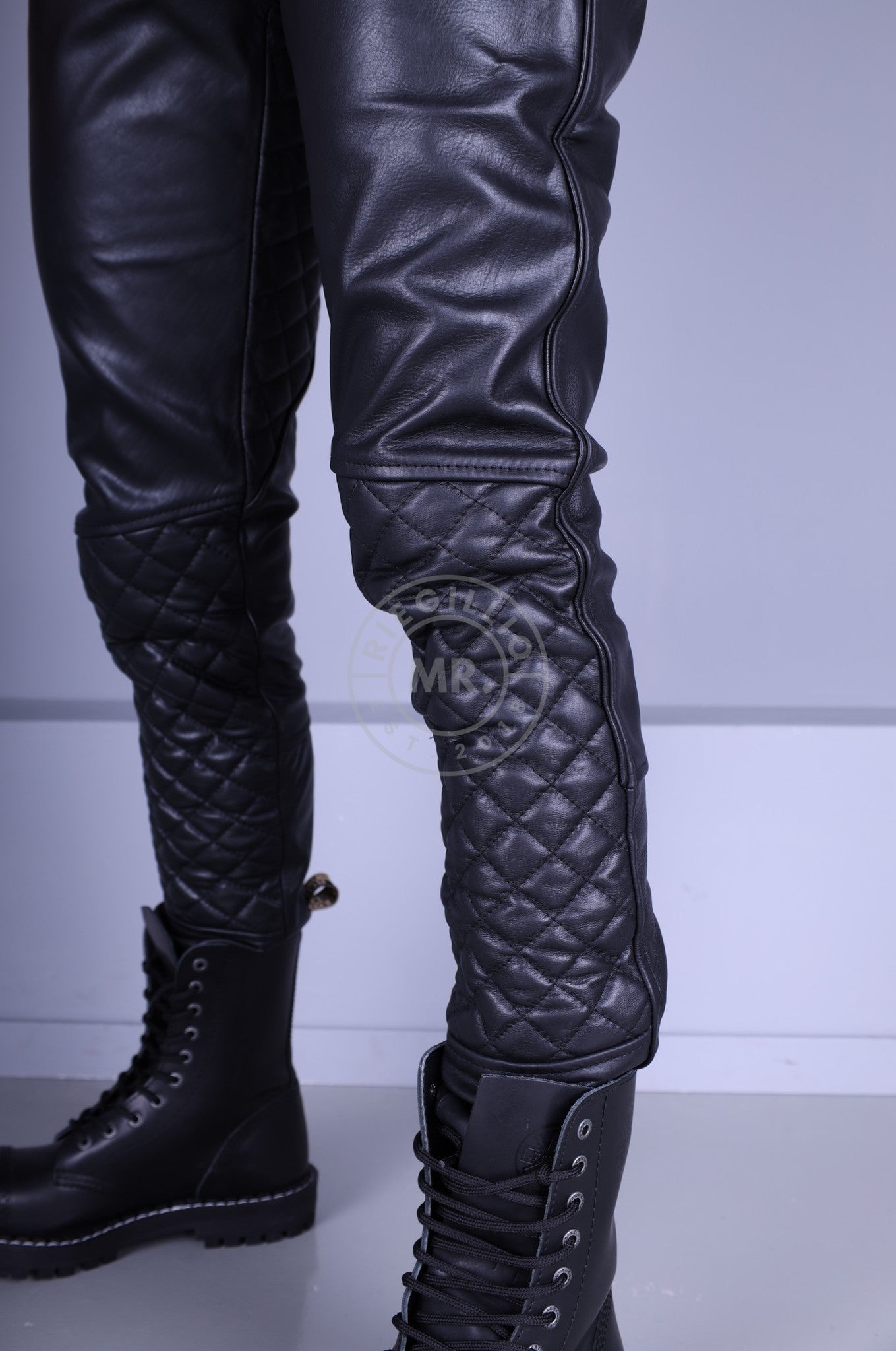 Padded Leather Pants - Black Piping at MR. Riegillio