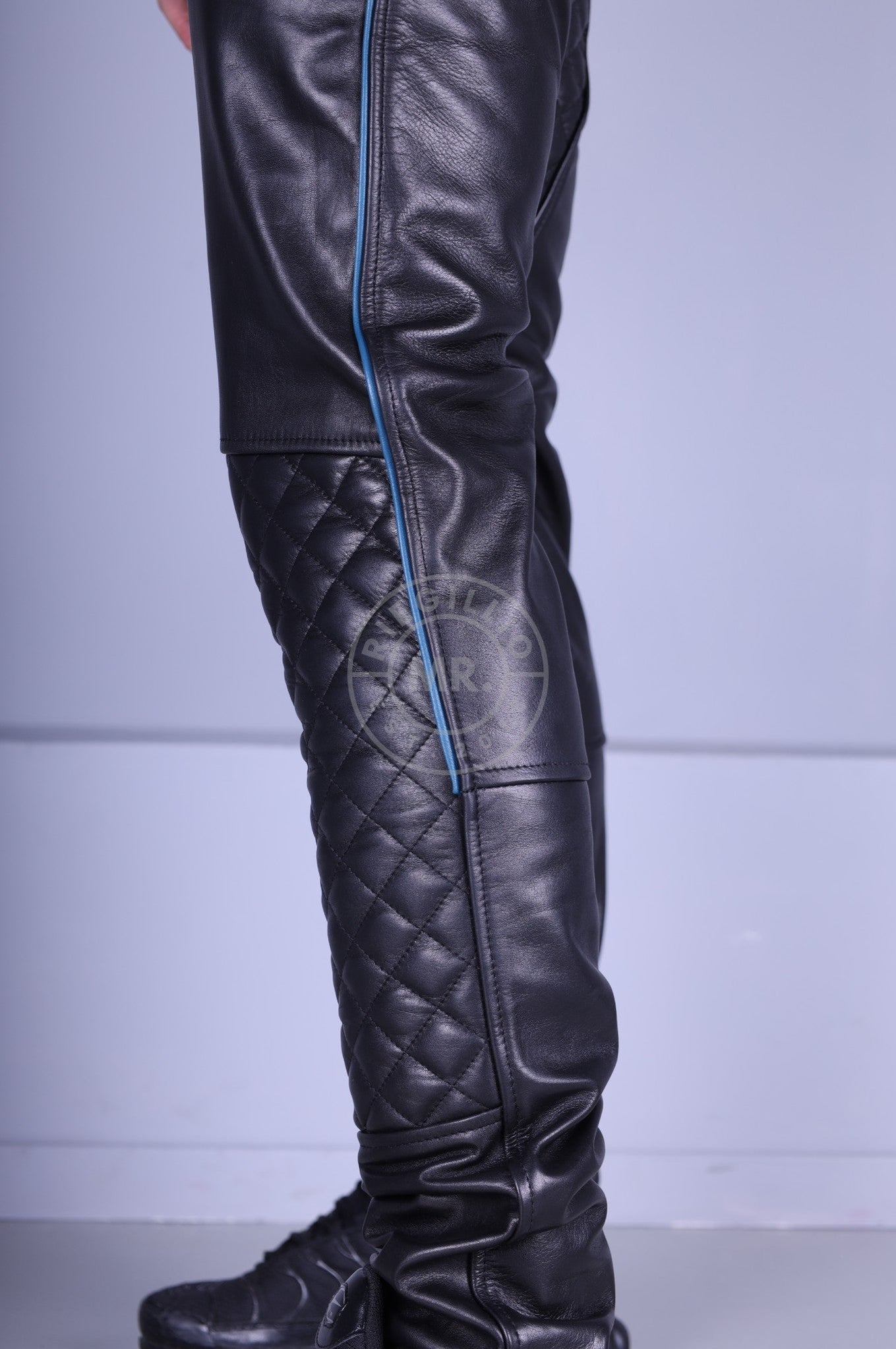 Padded Leather Pants - Jeans Blue Piping at MR. Riegillio