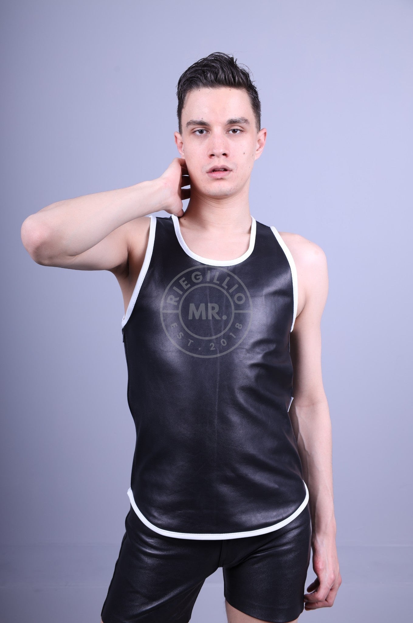 Leather Tank Top - White Piping at MR. Riegillio