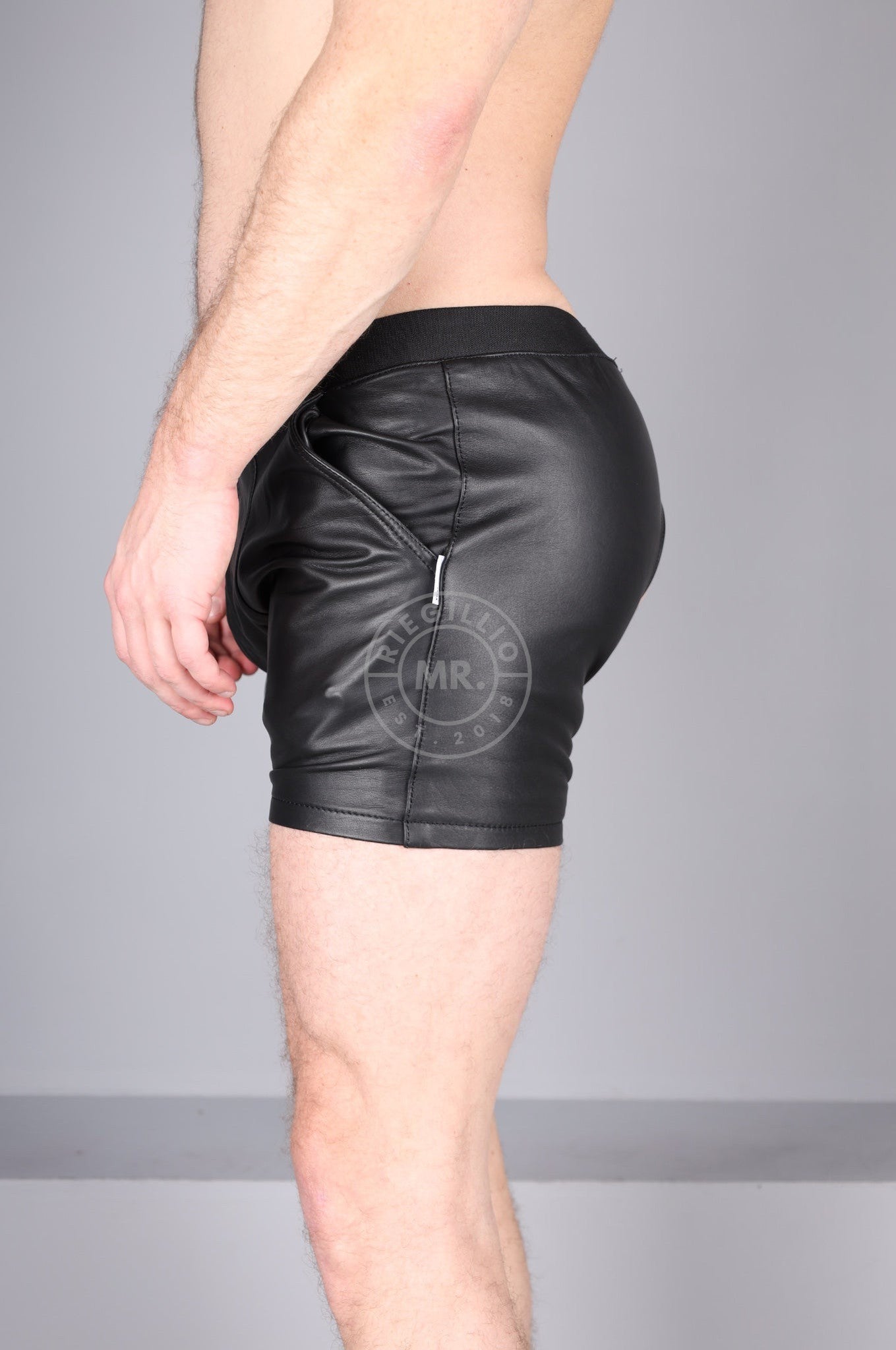 Berlin Black Leather Boxershort - Open Back at MR. Riegillio