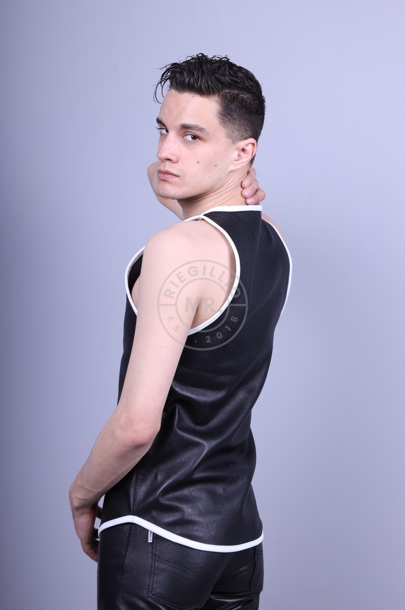 Leather Tank Top - White Piping at MR. Riegillio