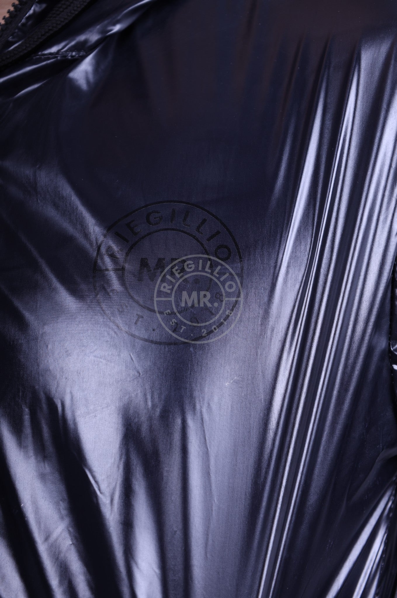 Full Black Shiny Nylon Tracksuit Jacket at MR. Riegillio