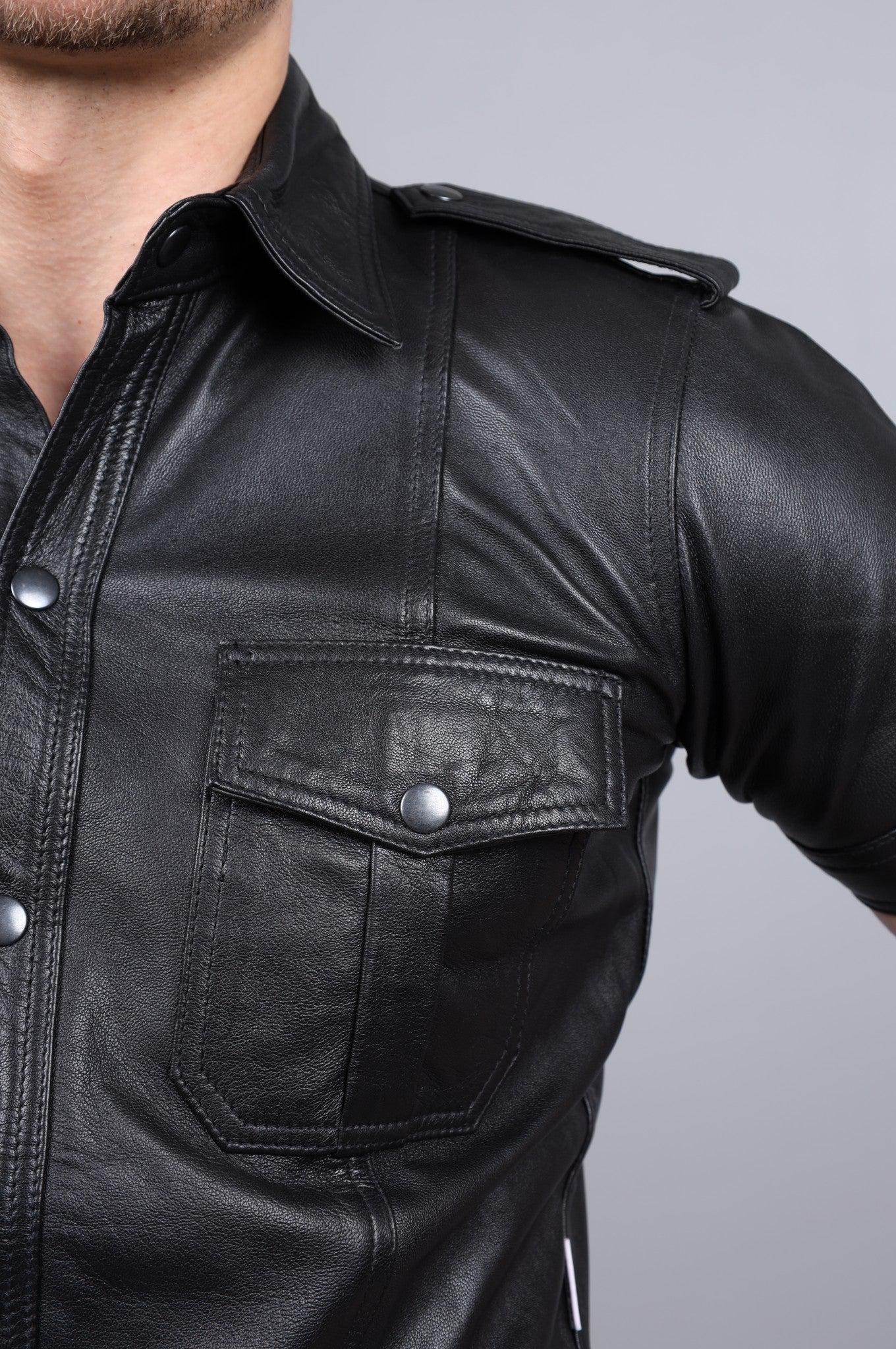 Black Leather Shirt at MR. Riegillio