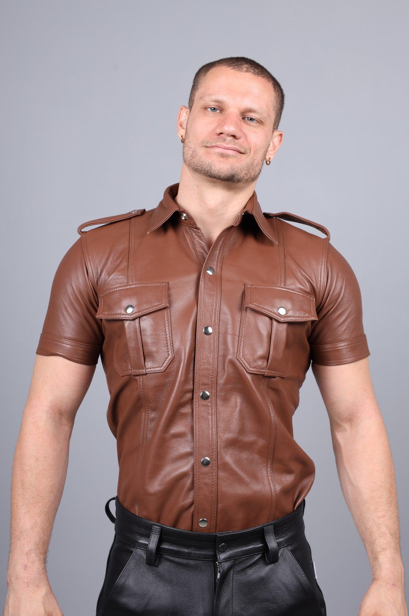 Cinnamon Brown Leather Shirt at MR. Riegillio